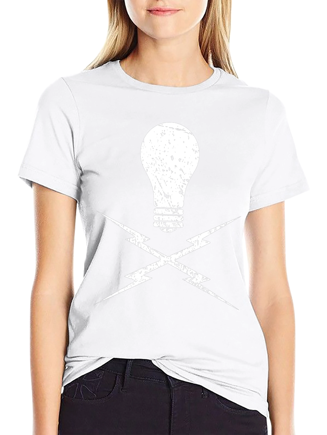 Electrician Light Bulb and Lightning Bolt Black T-Shirt