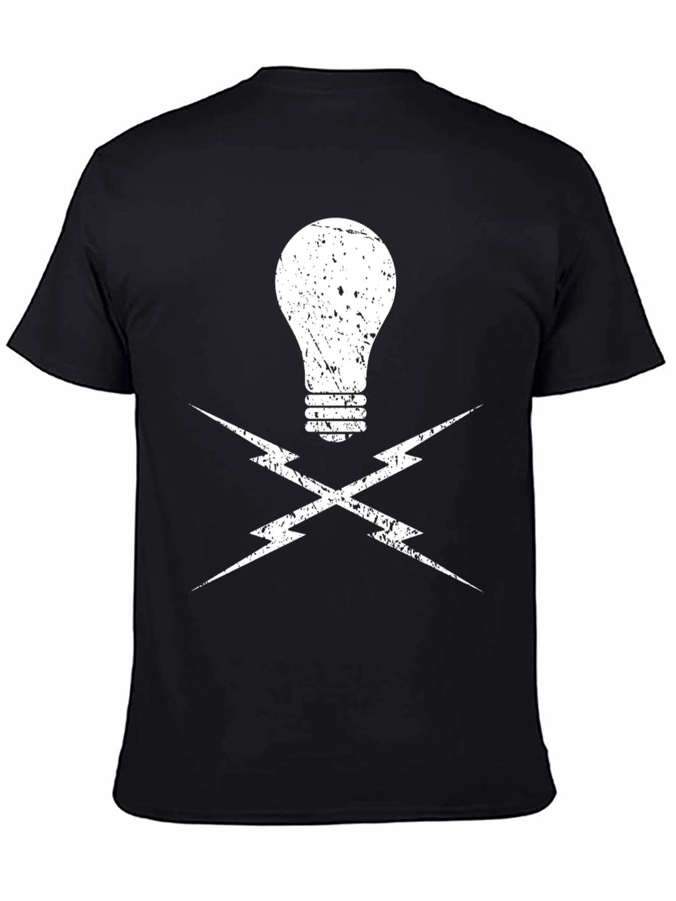Electrician Light Bulb and Lightning Bolt Black T-Shirt
