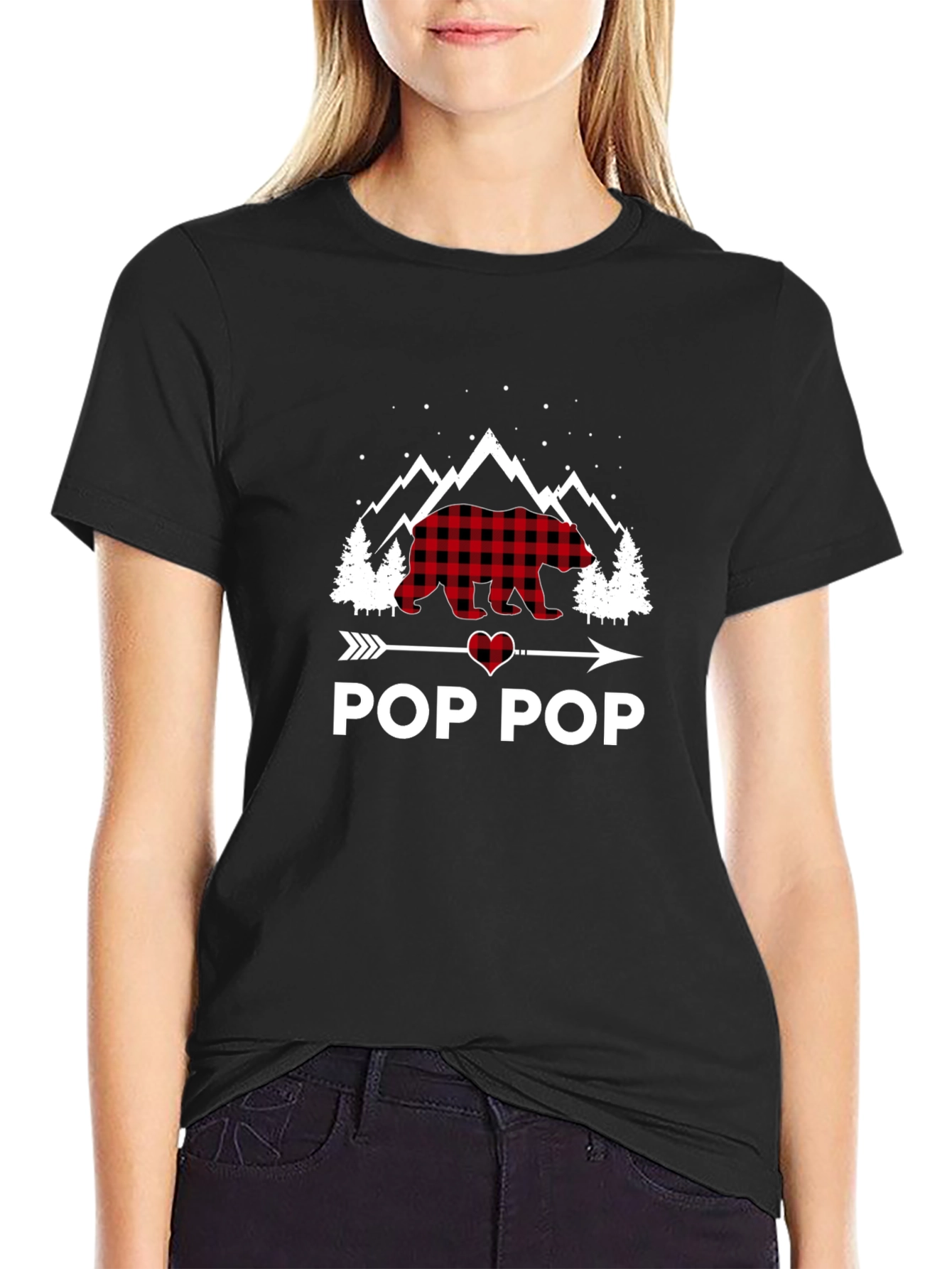 Pop Pop Plaid Bear Graphic T-Shirt