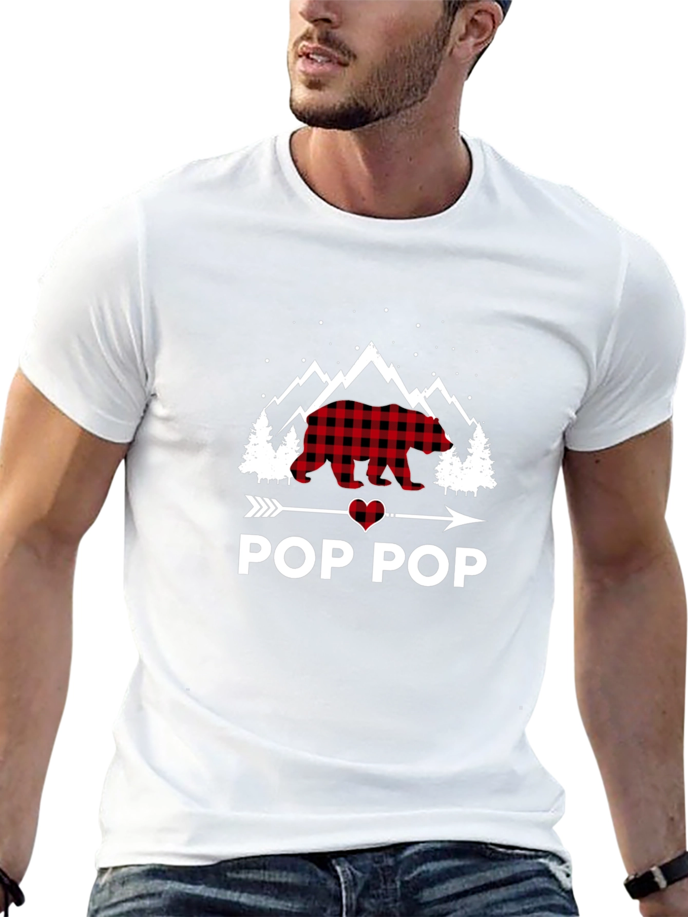 Pop Pop Plaid Bear Graphic T-Shirt