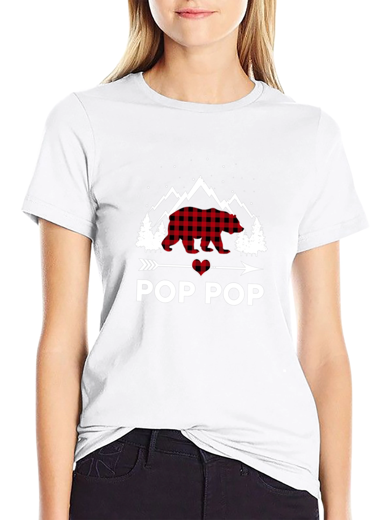 Pop Pop Plaid Bear Graphic T-Shirt