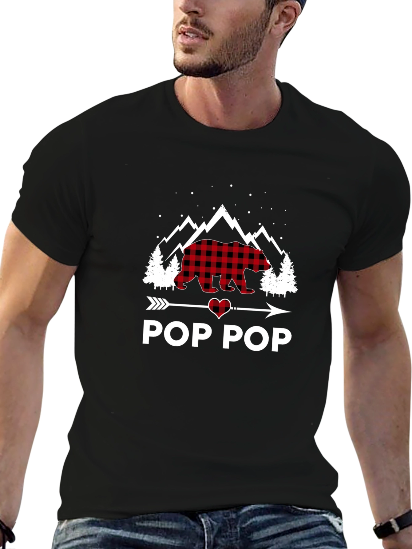 Pop Pop Plaid Bear Graphic T-Shirt