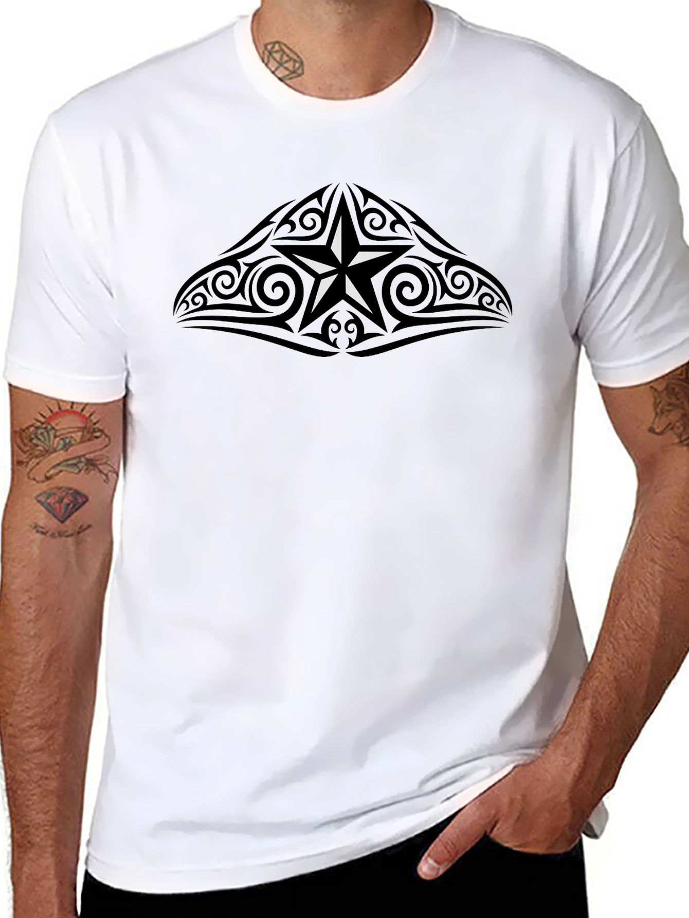Tribal Star Graphic T-Shirt - Mens Crew Neck