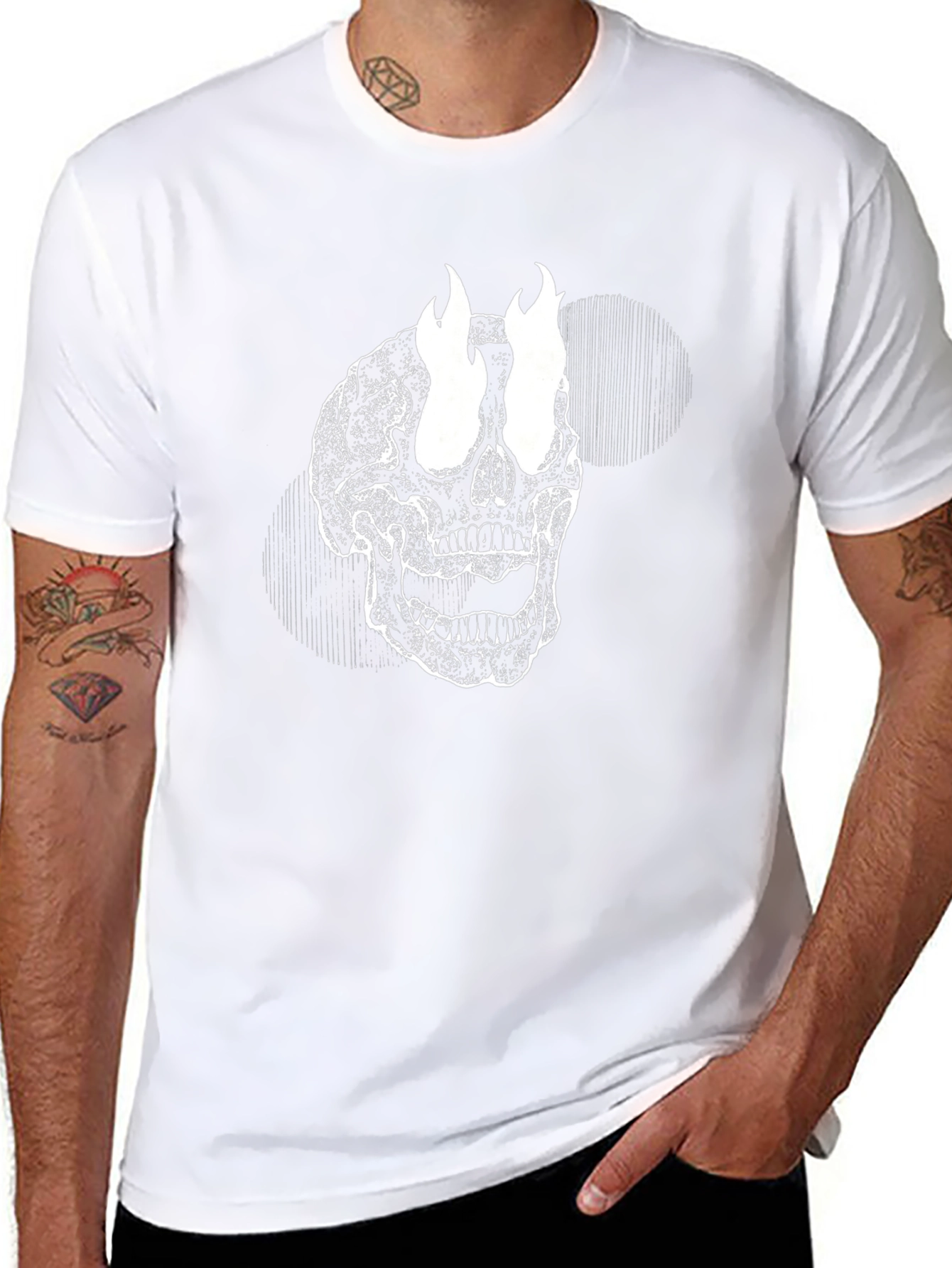 Skull with Flames Graphic Tee - Black Cotton