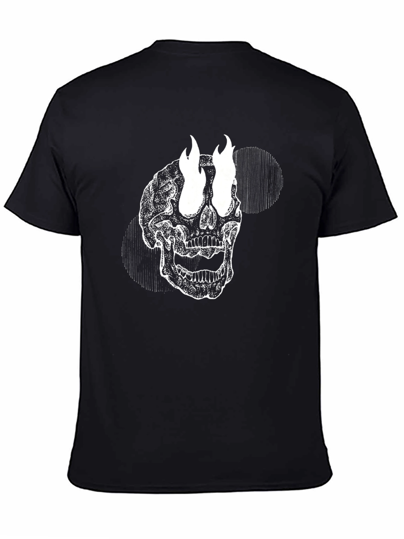 Skull with Flames Graphic Tee - Black Cotton