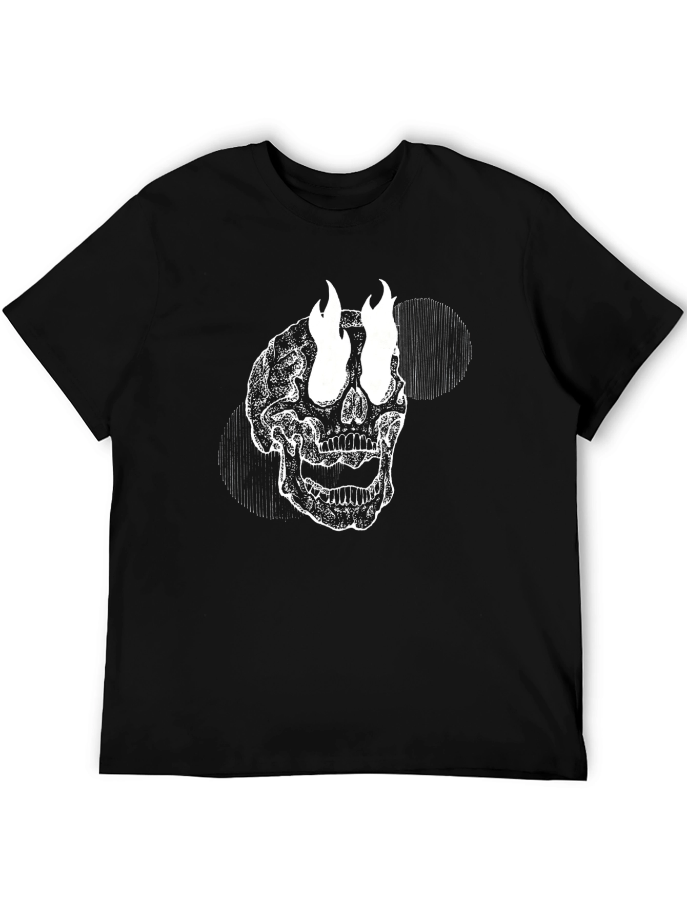 Skull with Flames Graphic Tee - Black Cotton