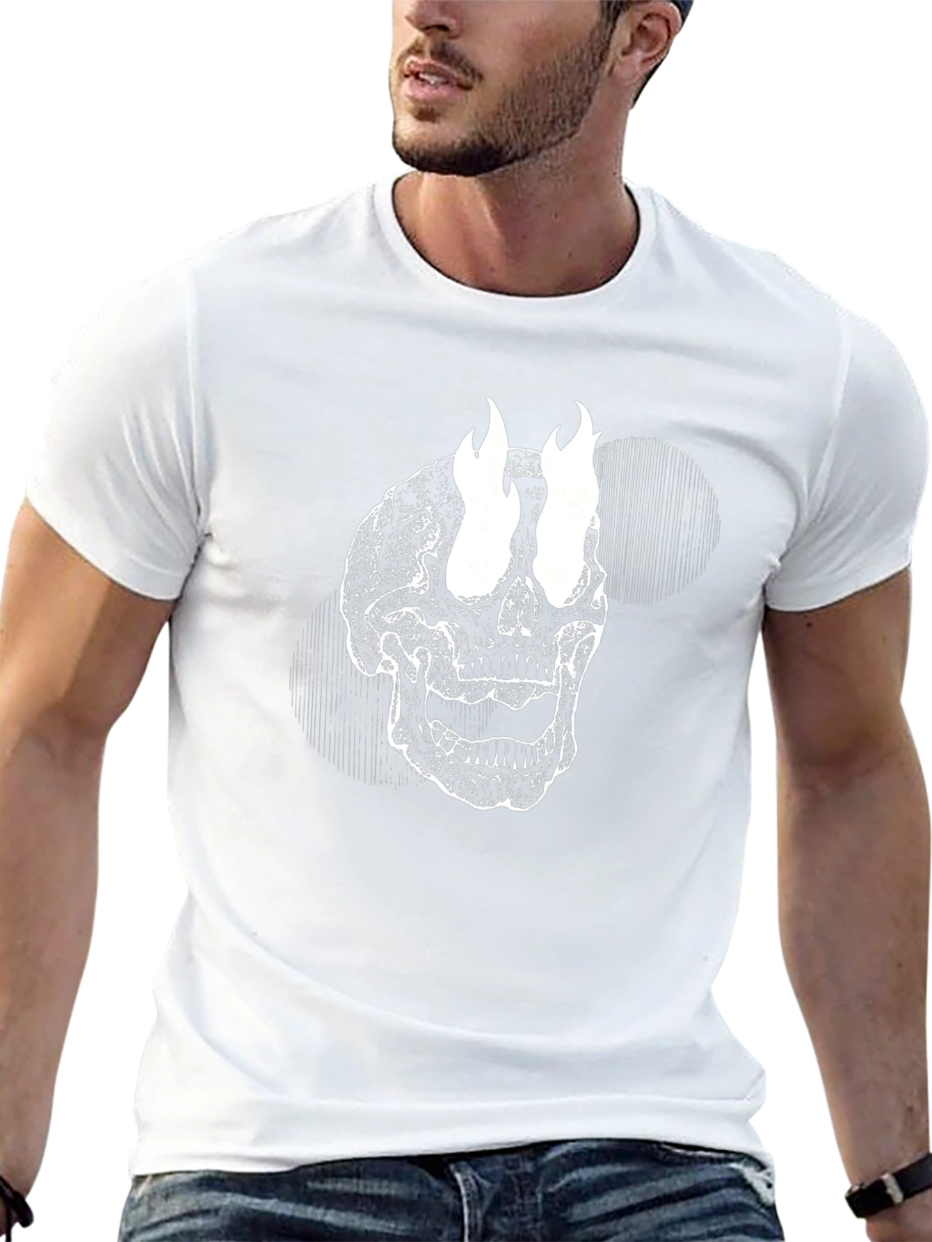 Skull with Flames Graphic Tee - Black Cotton