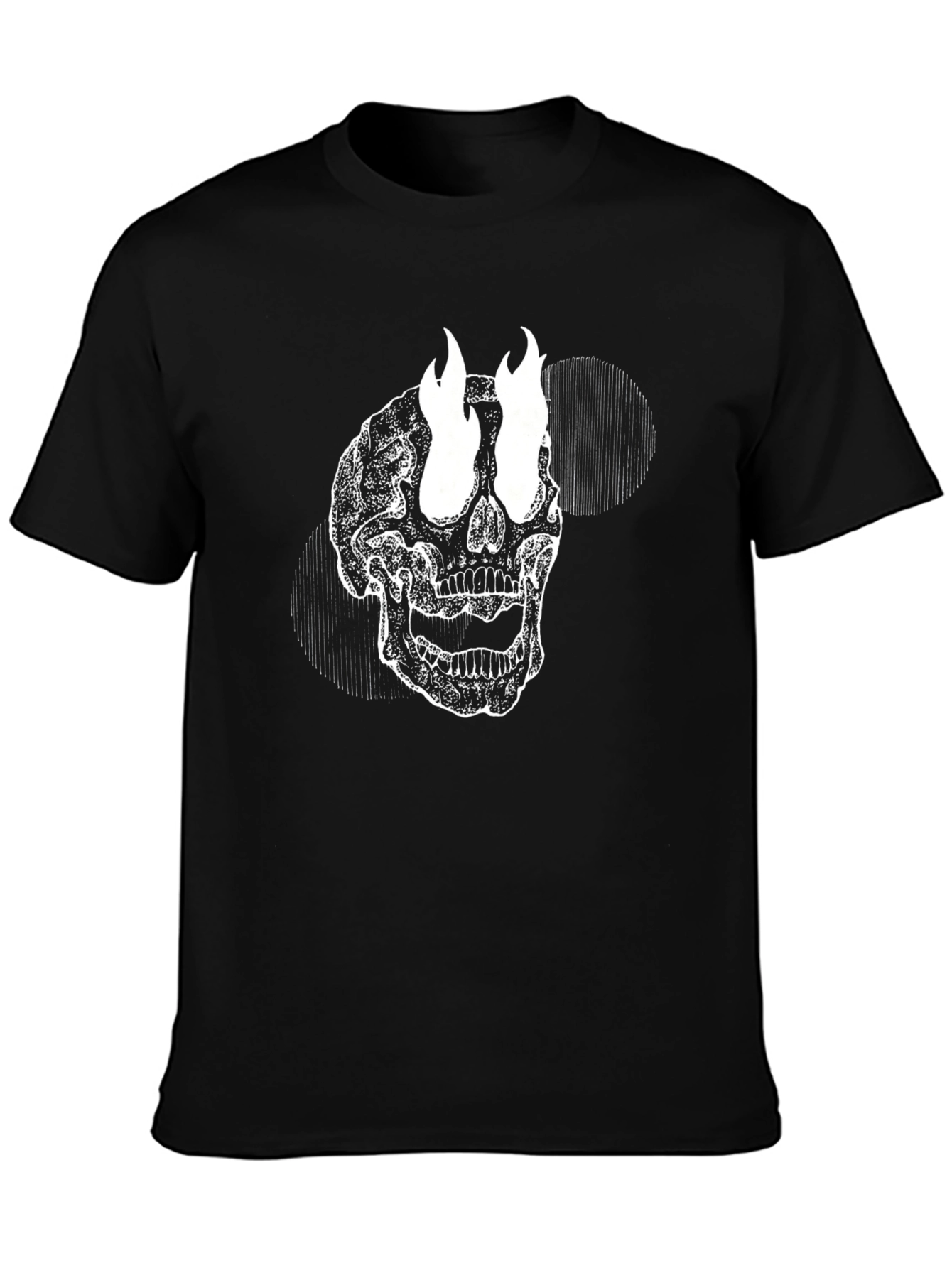 Skull with Flames Graphic Tee - Black Cotton