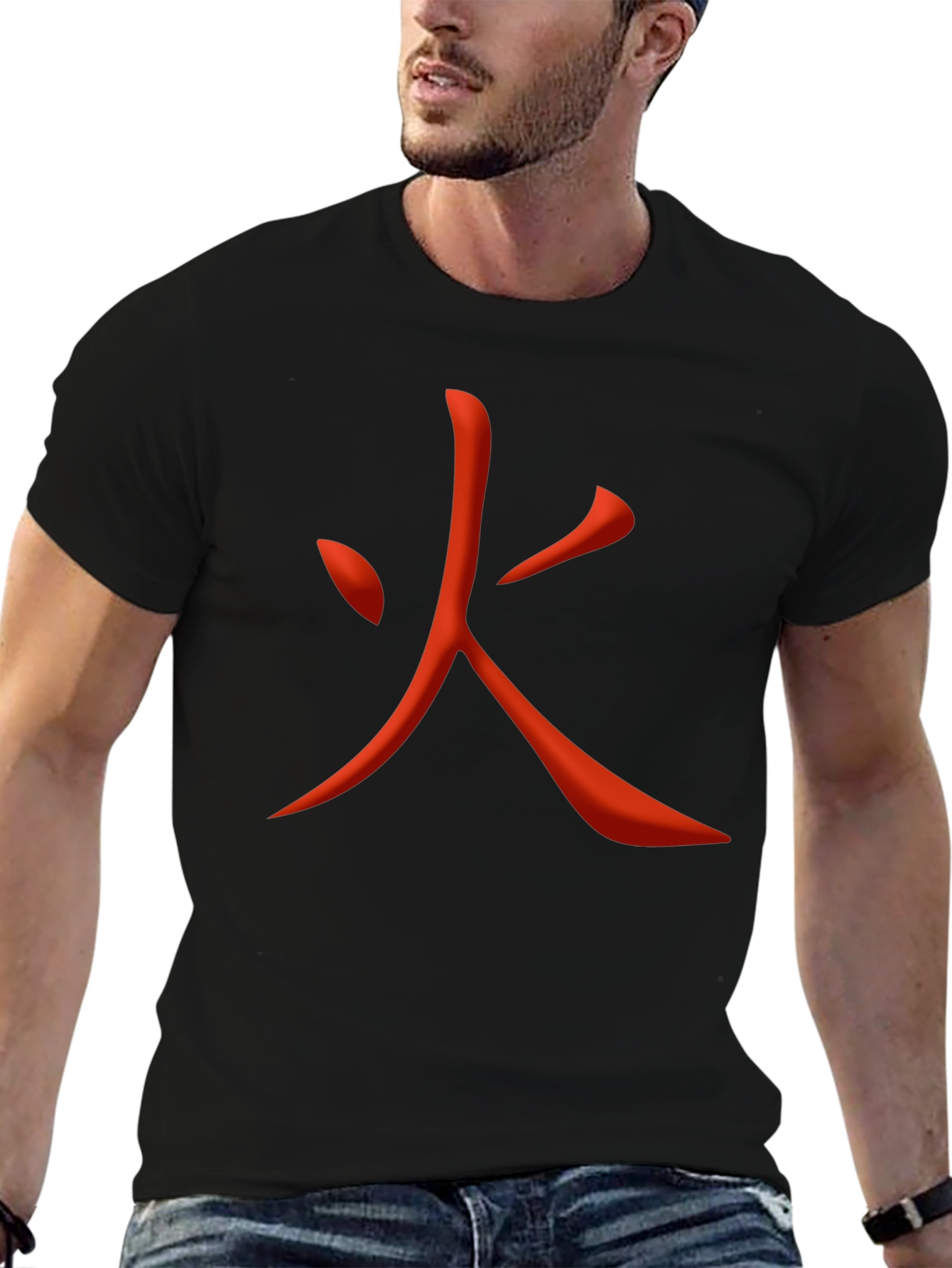 Fiery Kanji Graphic Tee - Bold Japanese Symbol Shirt