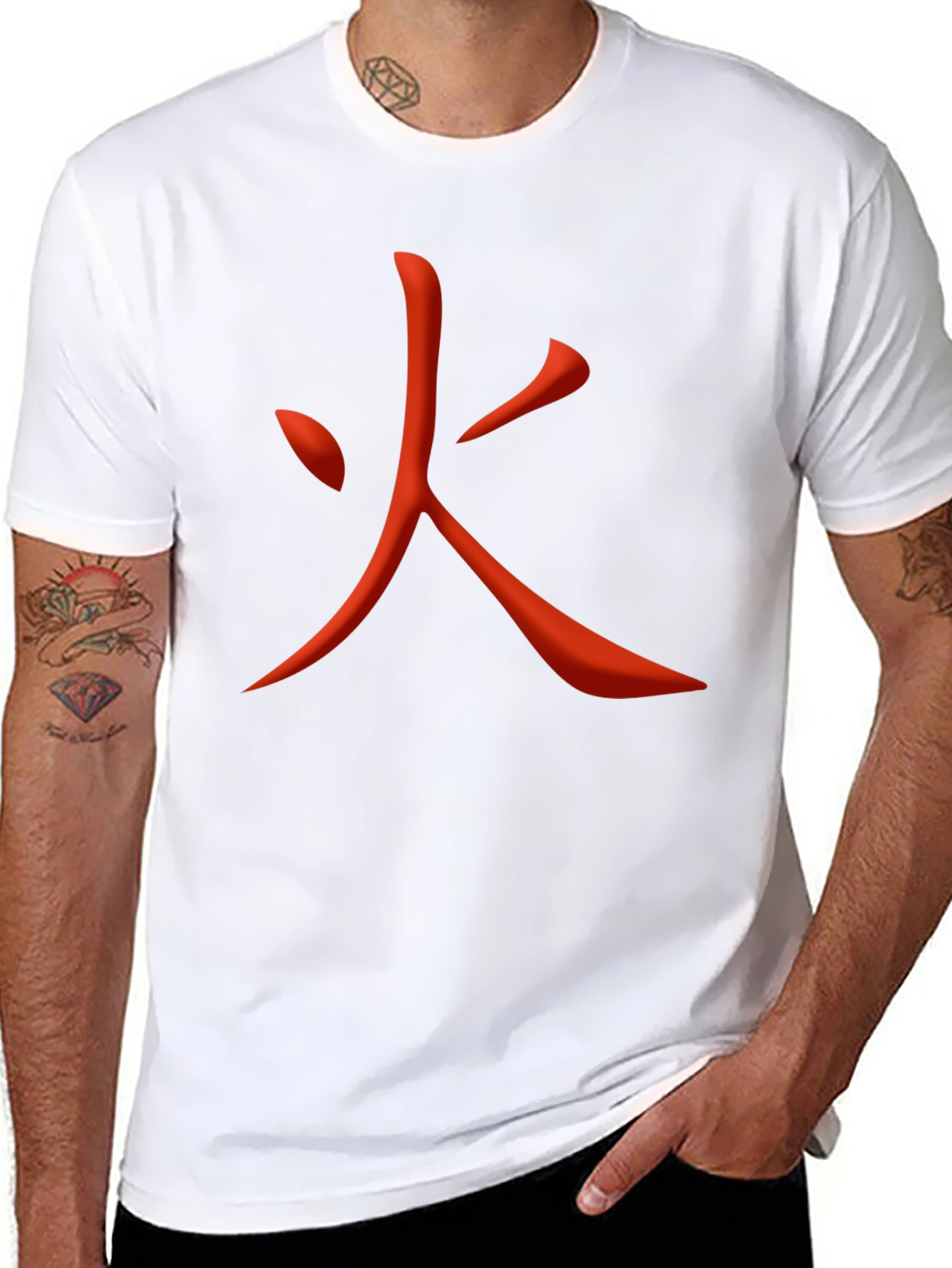 Fiery Kanji Graphic Tee - Bold Japanese Symbol Shirt