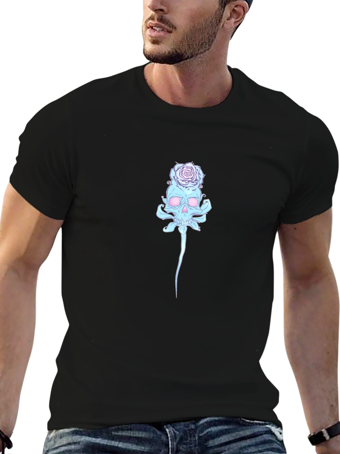 Skull & Rose Graphic T-Shirt - Black