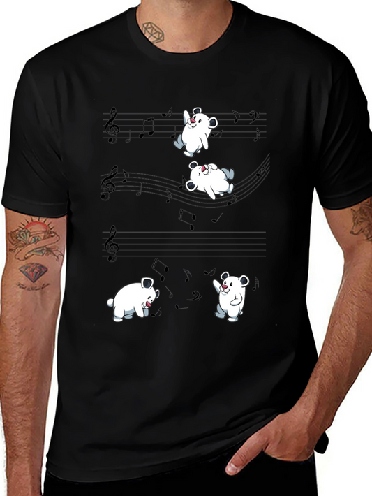 Musical Bear Graphic Black Tee Shirt