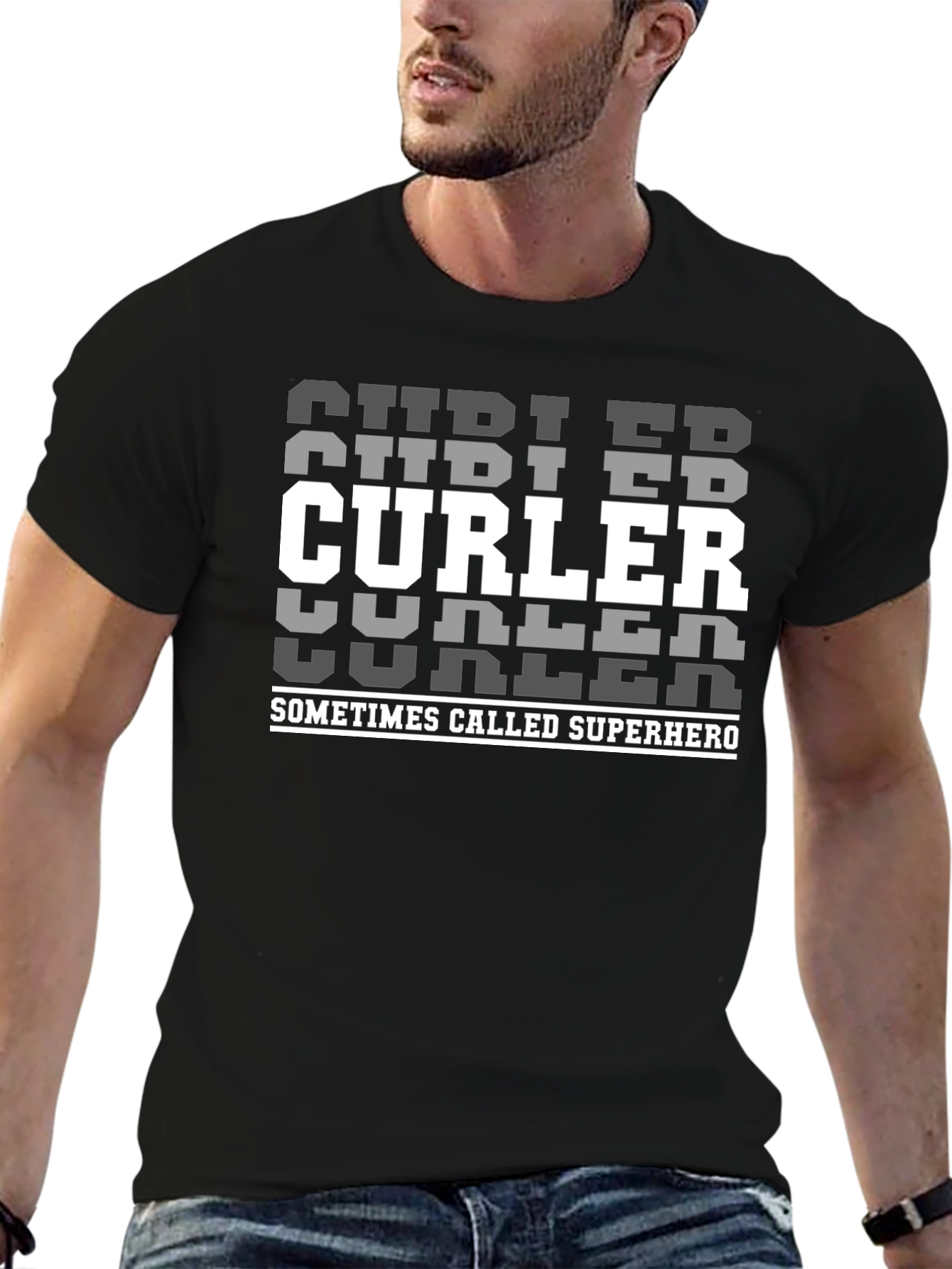 Curler Superhero T-Shirt | Black Crewneck Tee