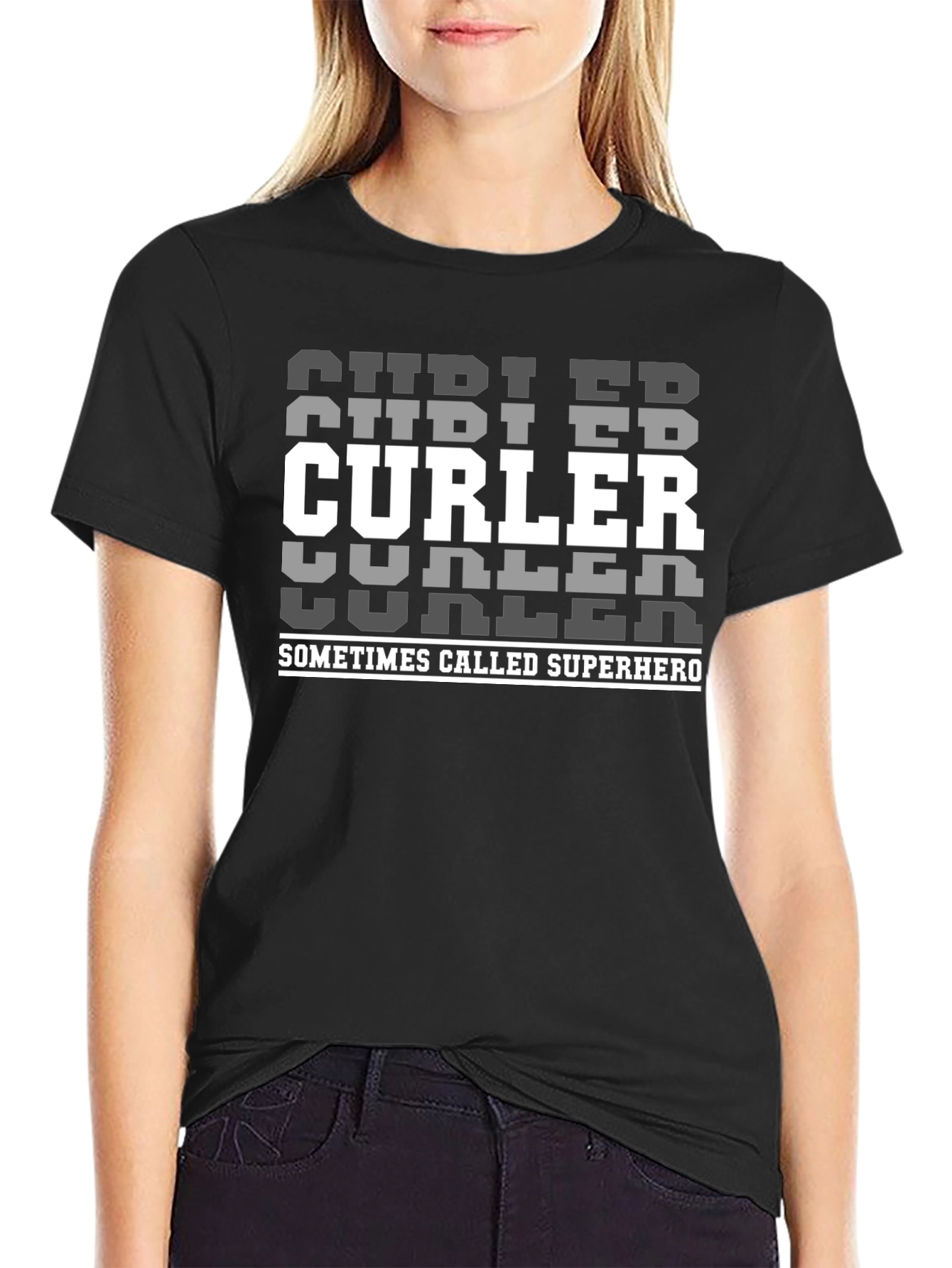 Curler Superhero T-Shirt | Black Crewneck Tee