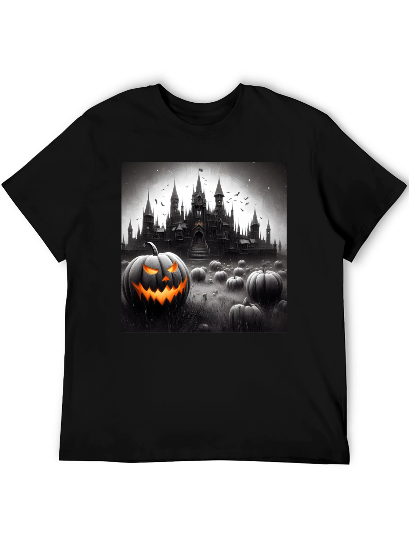 Halloween Castle Pumpkin Patch Black T-Shirt