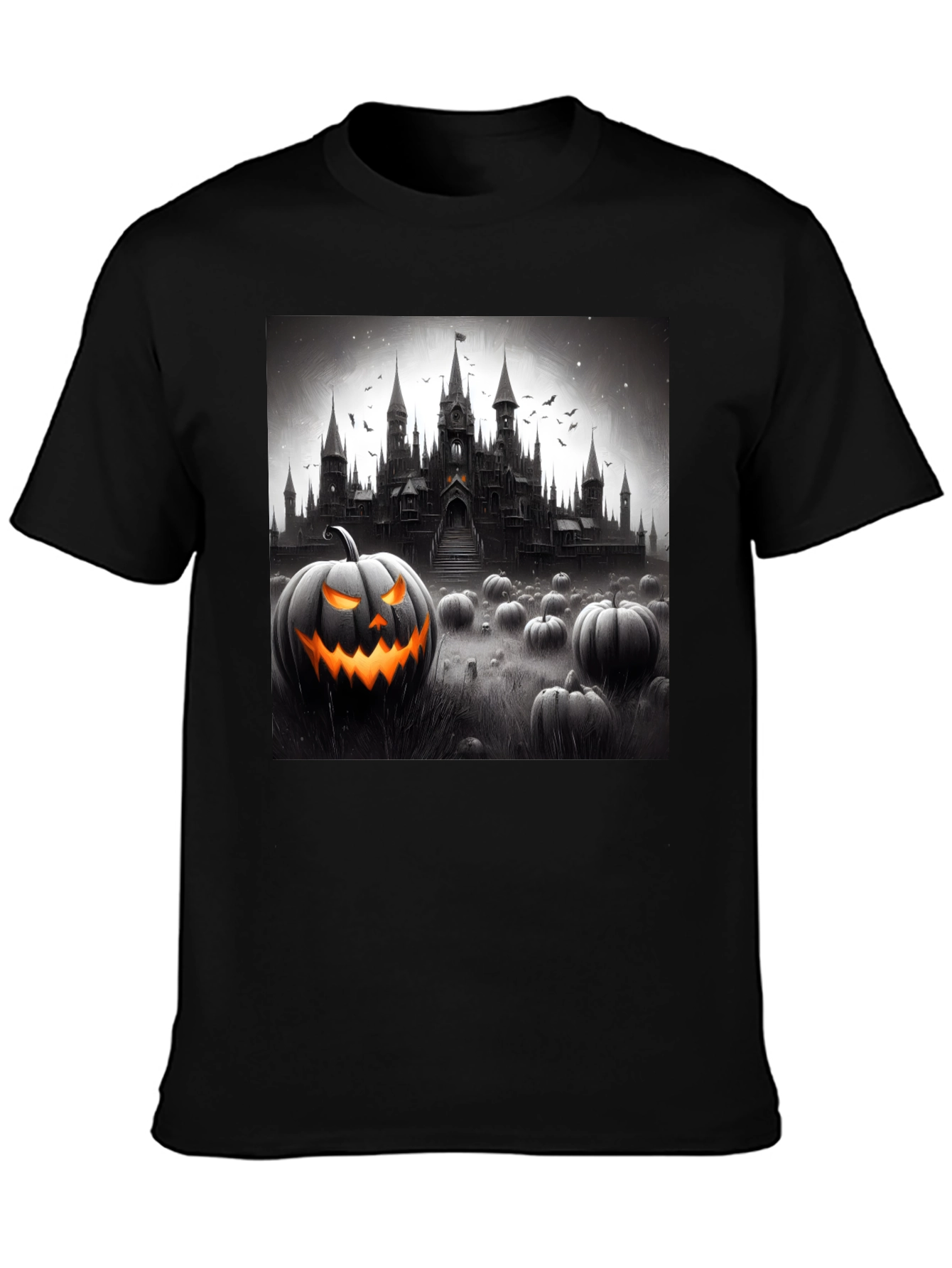 Halloween Castle Pumpkin Patch Black T-Shirt