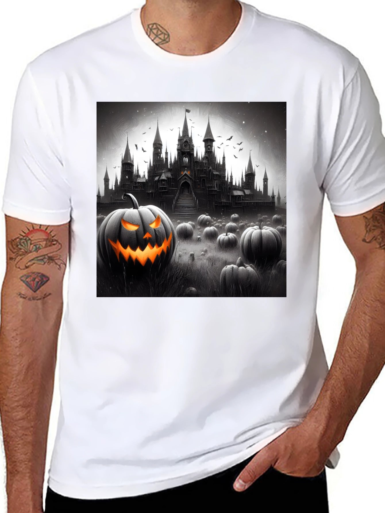 Halloween Castle Pumpkin Patch Black T-Shirt