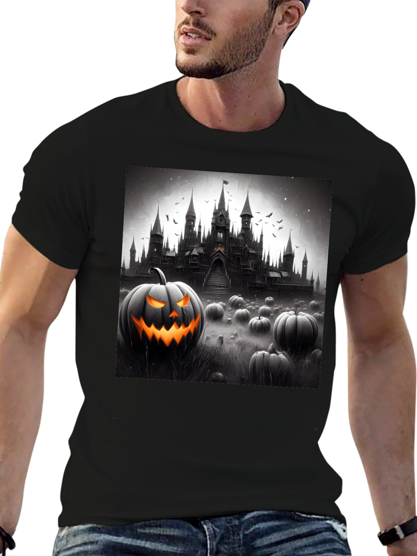 Halloween Castle Pumpkin Patch Black T-Shirt