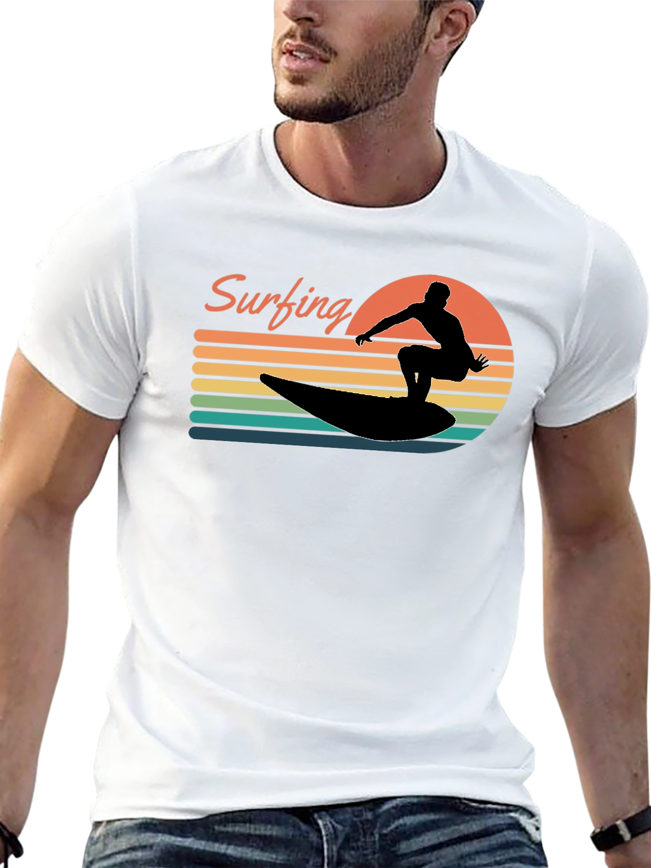 Retro Surfing Silhouette Graphic Tee