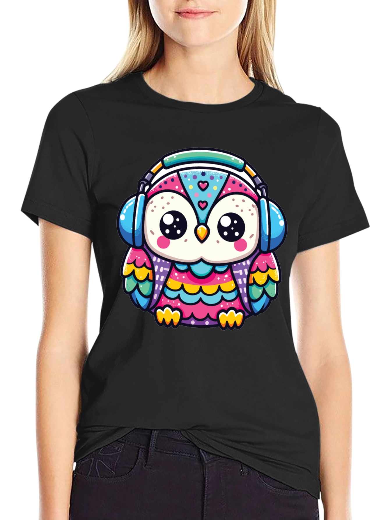 Owl Headphone Graphic Tee - Black