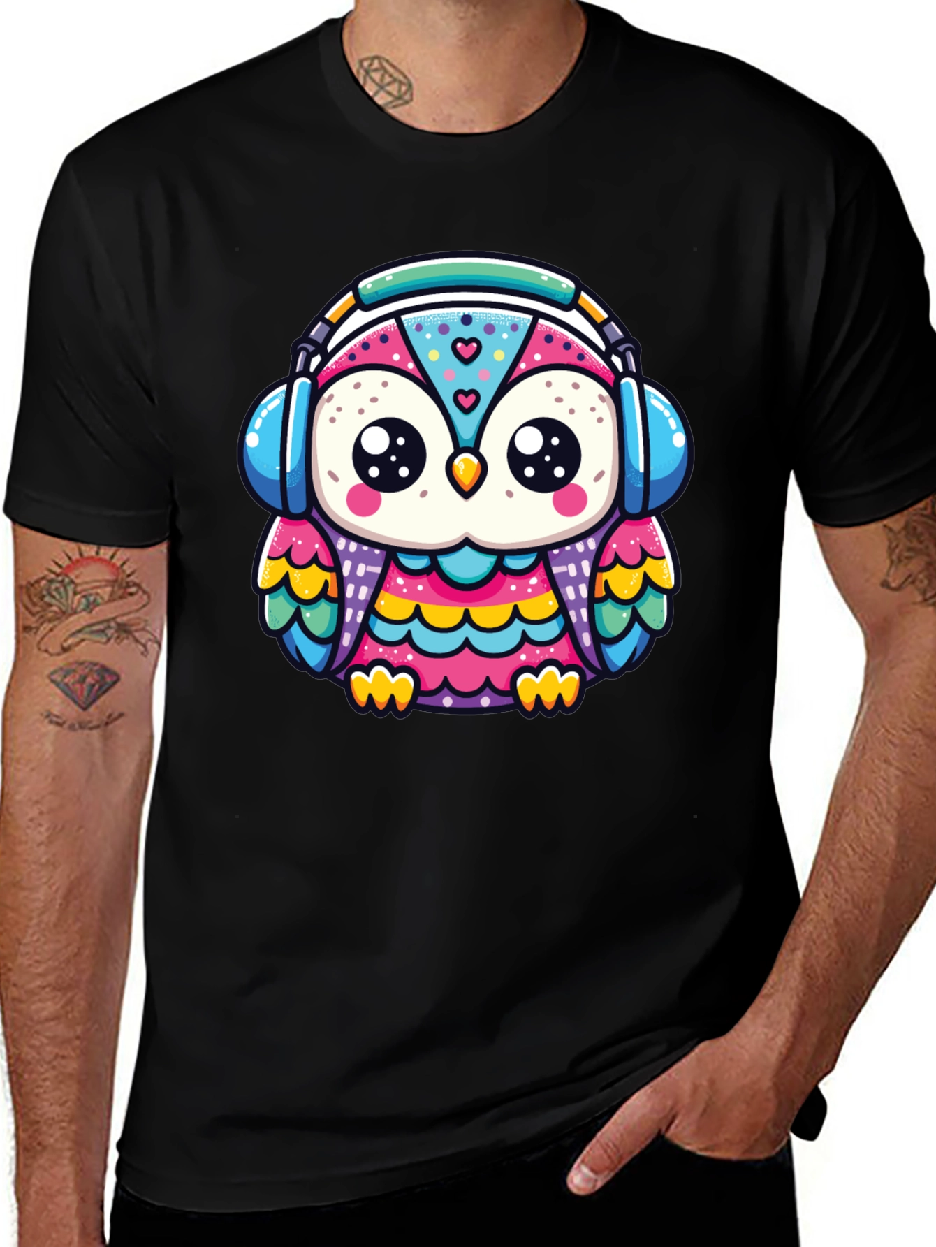 Owl Headphone Graphic Tee - Black
