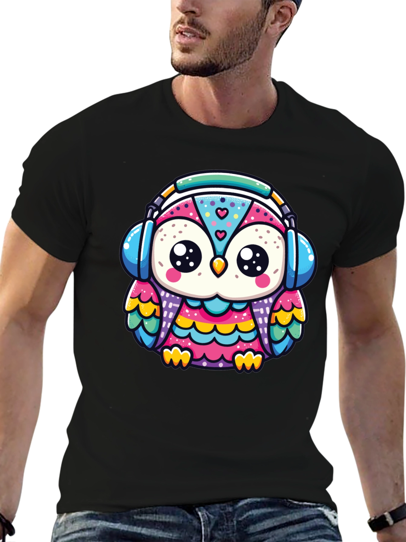 Owl Headphone Graphic Tee - Black