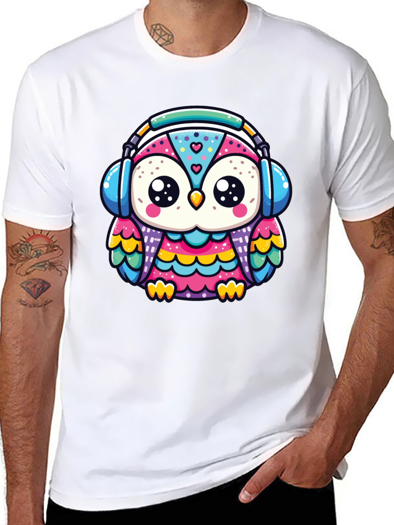 Owl Headphone Graphic Tee - Black