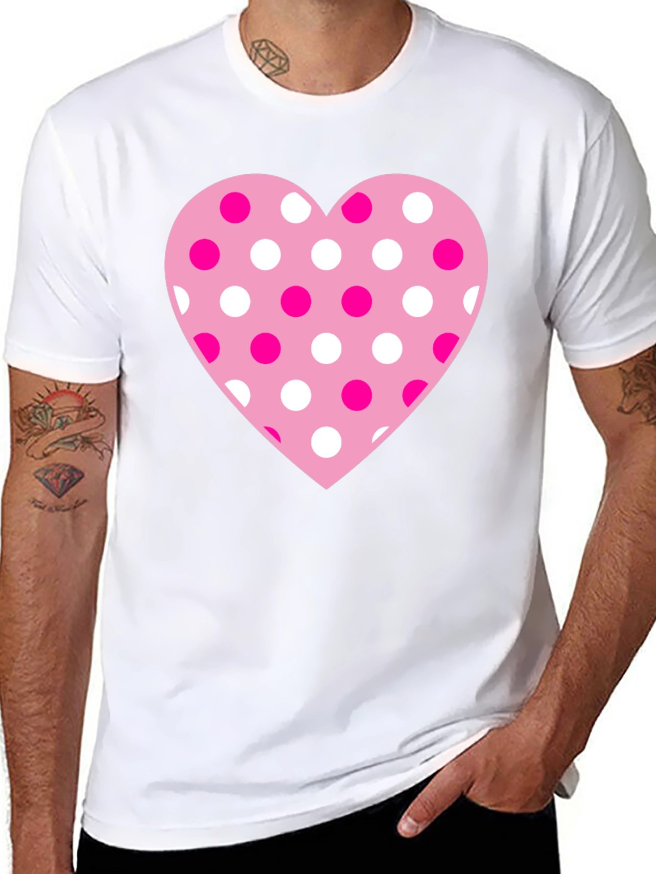 Heart Polka Dot Graphic Tee - Black
