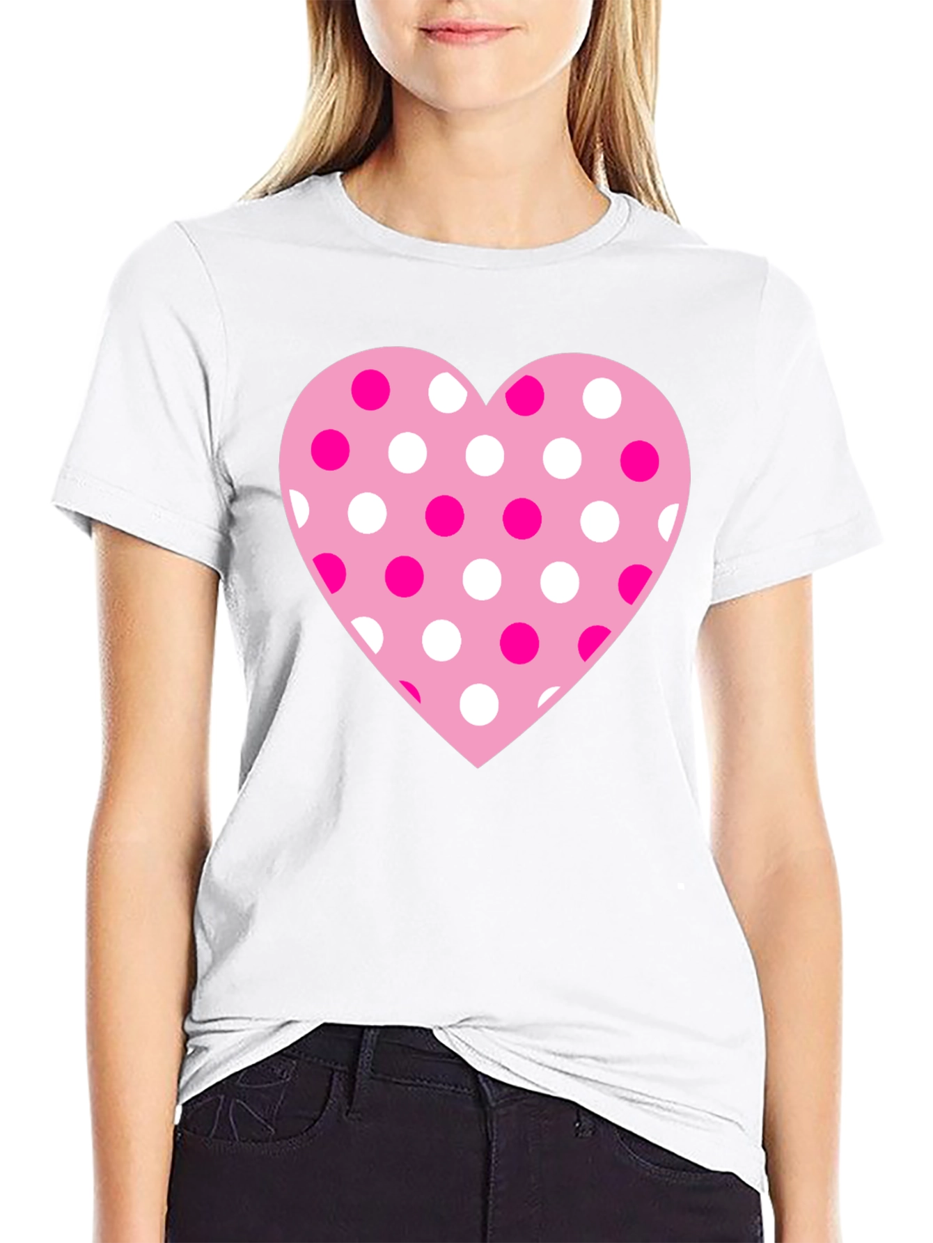 Heart Polka Dot Graphic Tee - Black