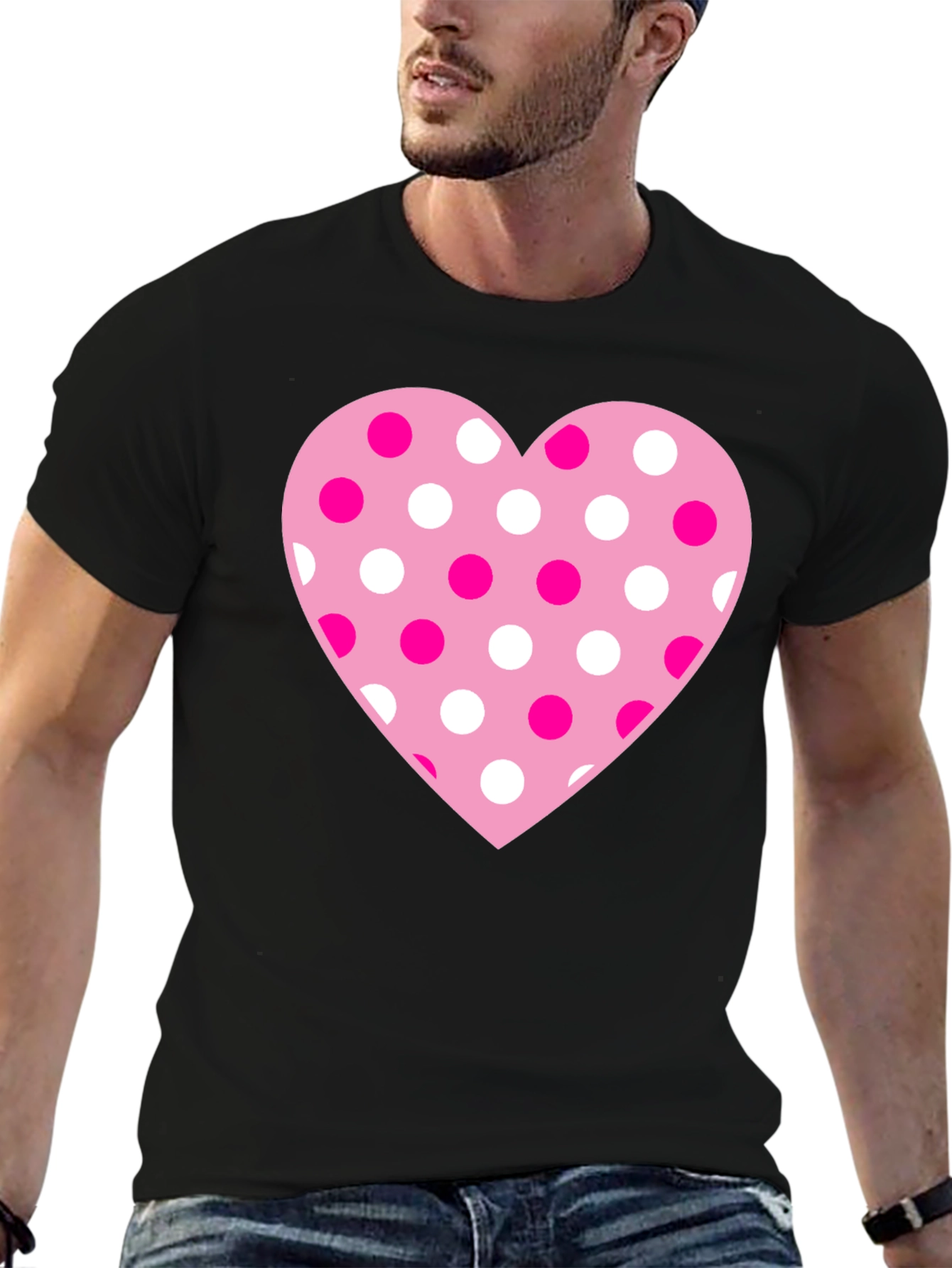 Heart Polka Dot Graphic Tee - Black