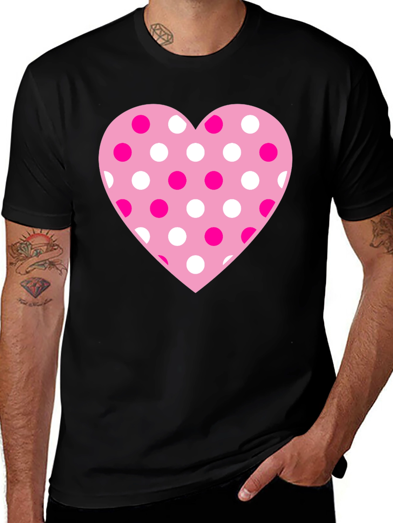 Heart Polka Dot Graphic Tee - Black