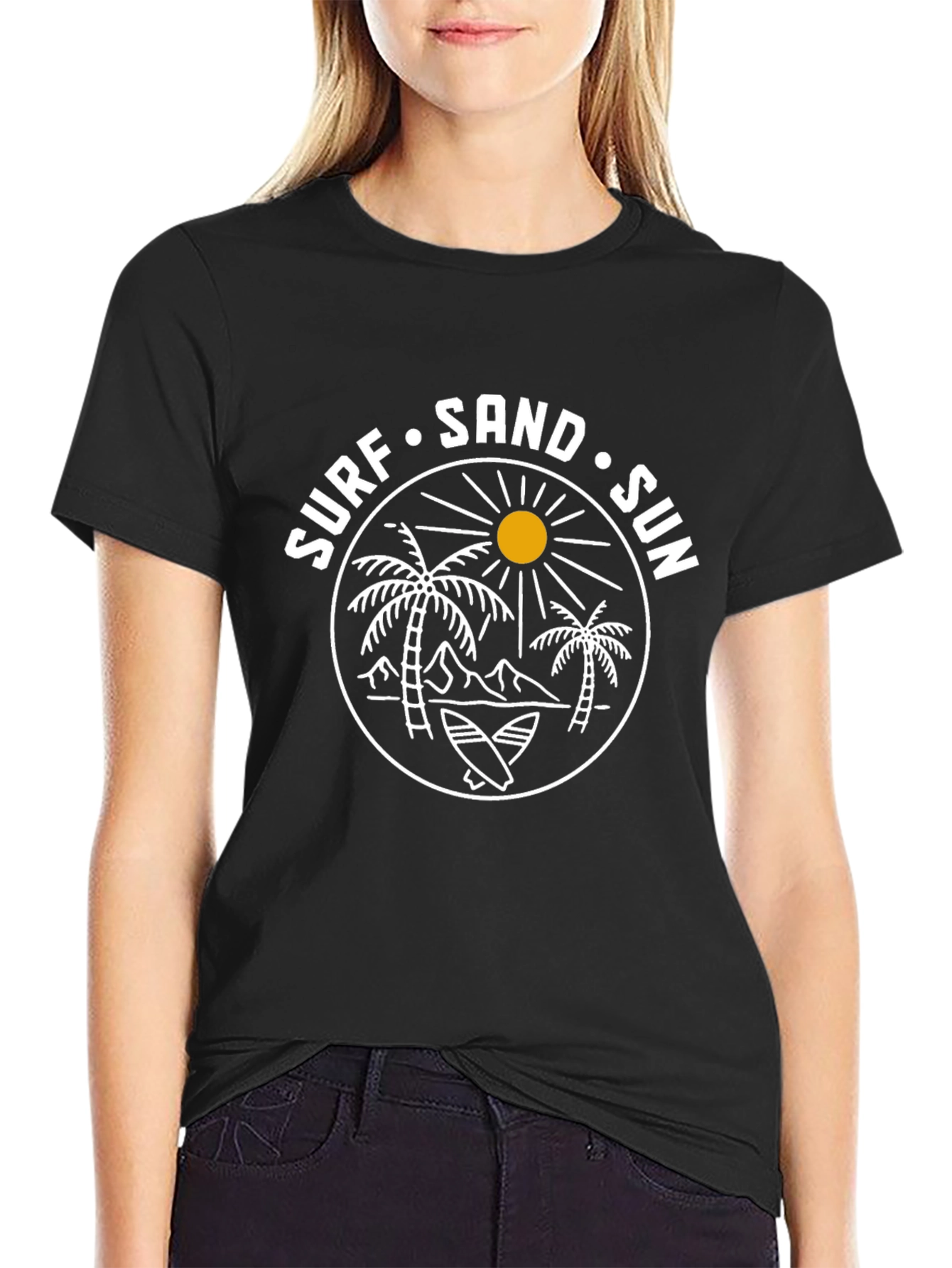 Surf Sand Sun Graphic Tee - Black Cotton T-Shirt