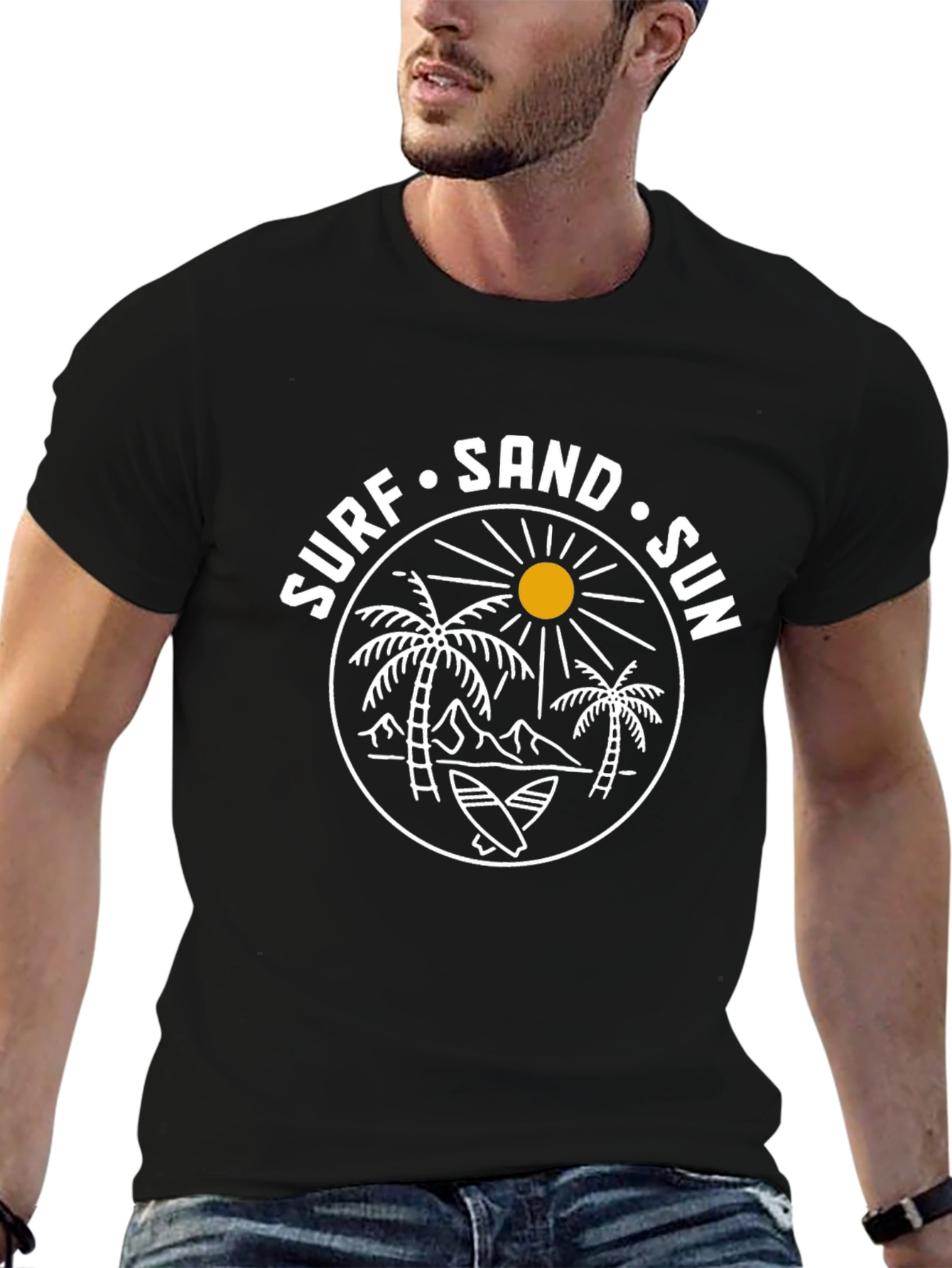 Surf Sand Sun Graphic Tee - Black Cotton T-Shirt
