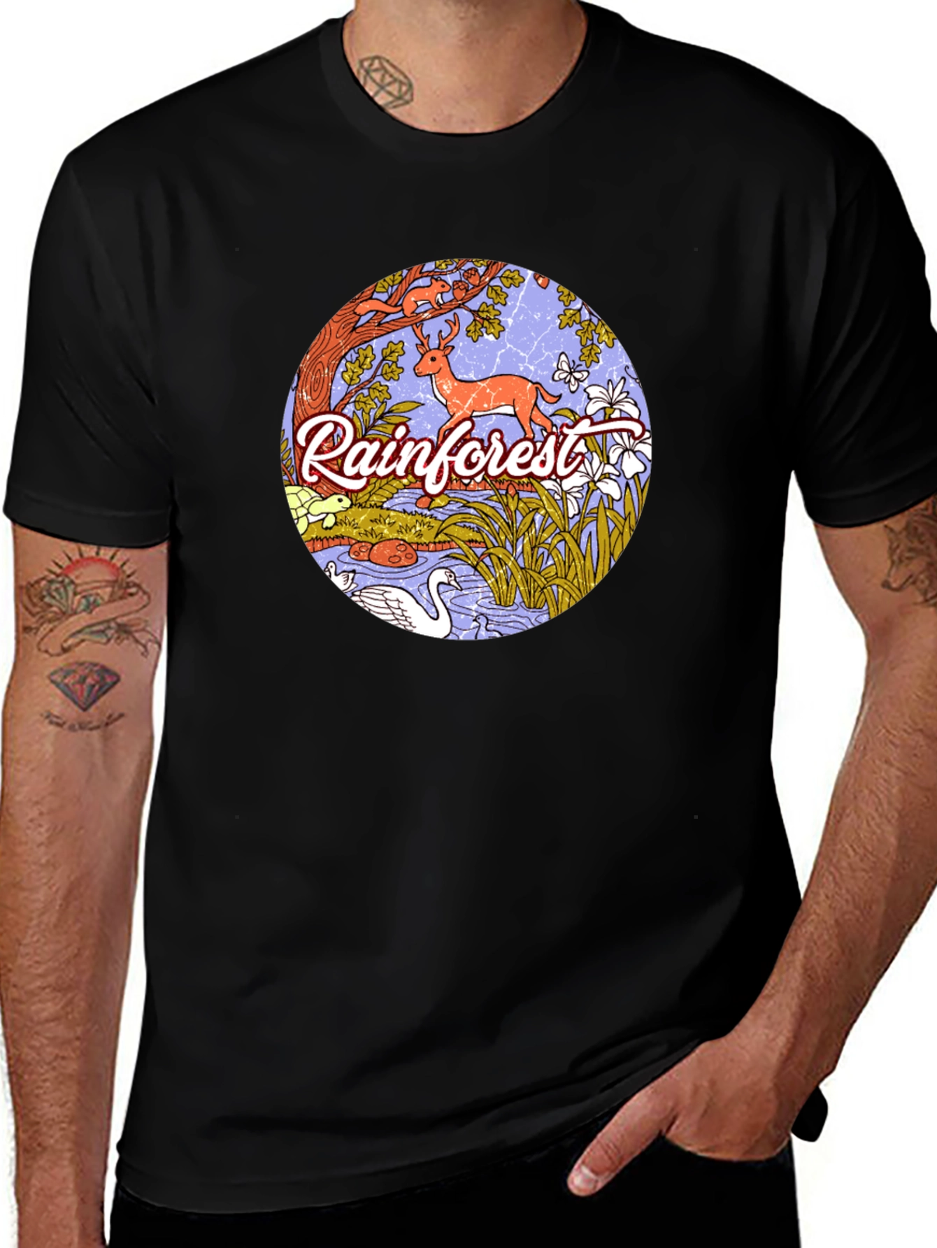Rainforest Wildlife Graphic Tee - Black