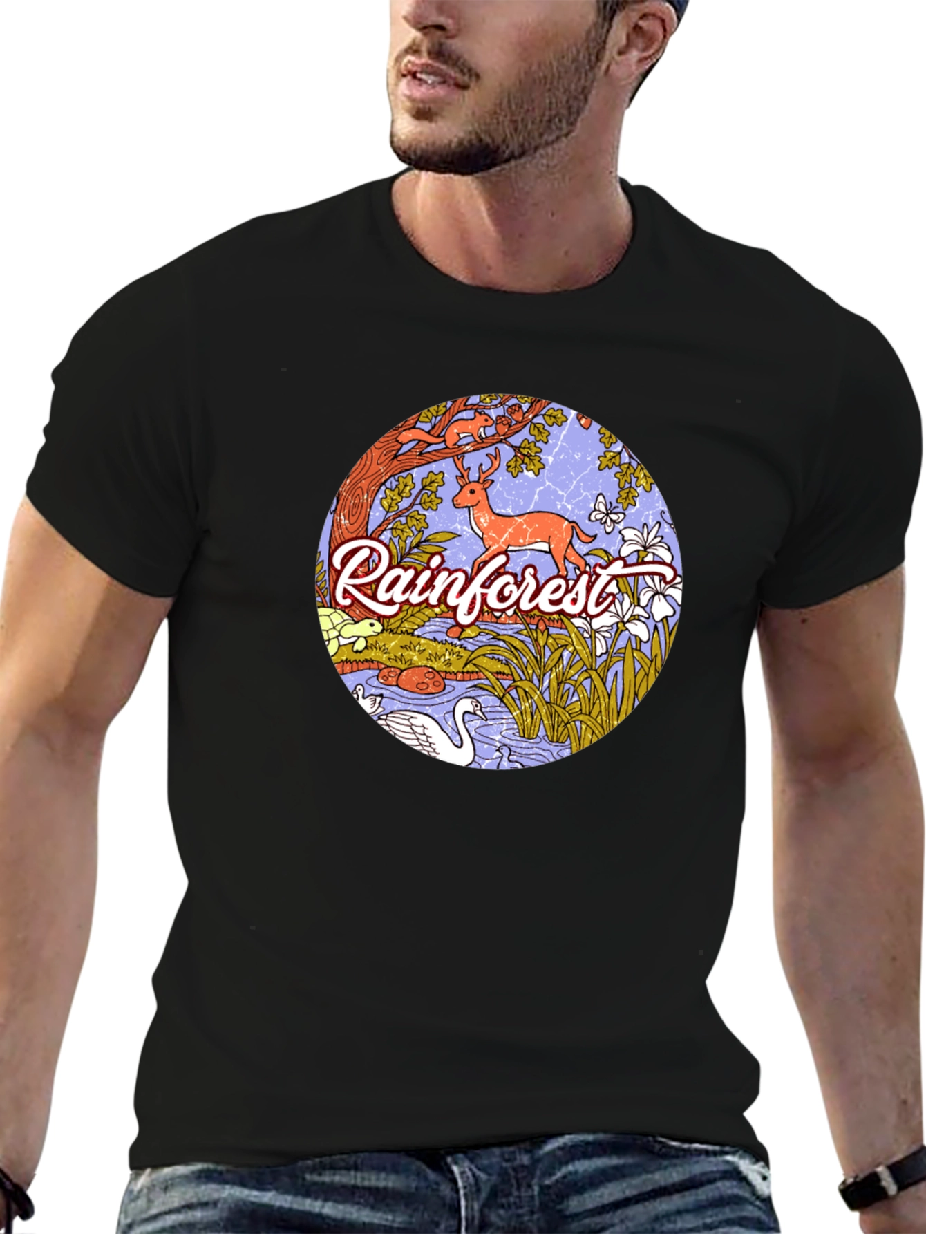 Rainforest Wildlife Graphic Tee - Black