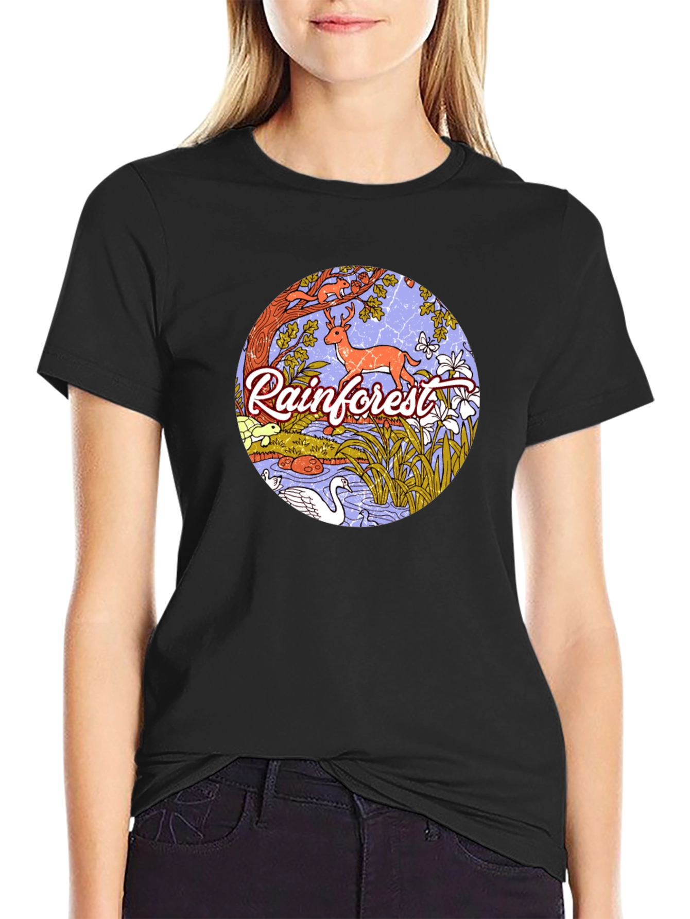 Rainforest Wildlife Graphic Tee - Black