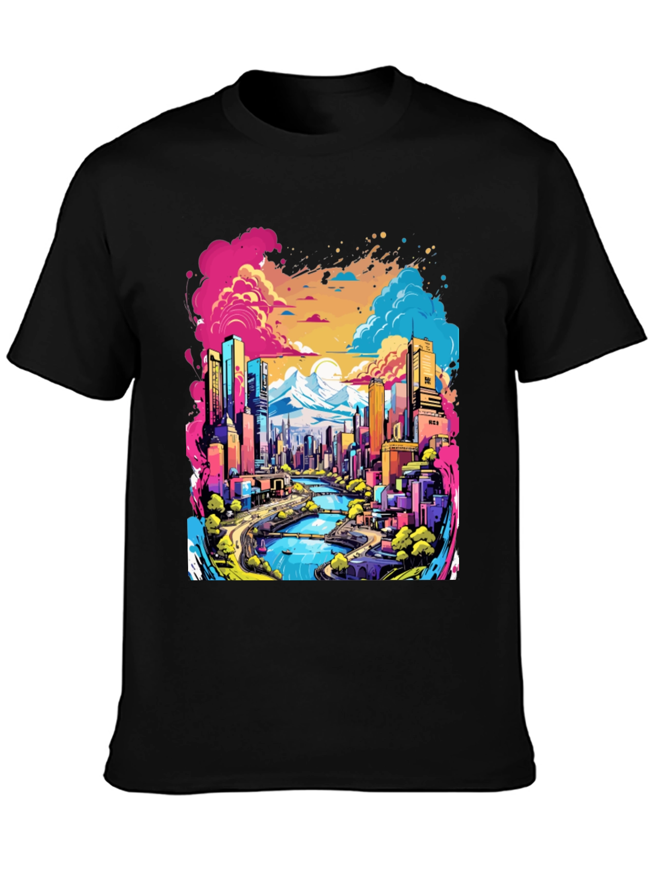 Vibrant Cityscape Graphic Tee - Cool Urban Design