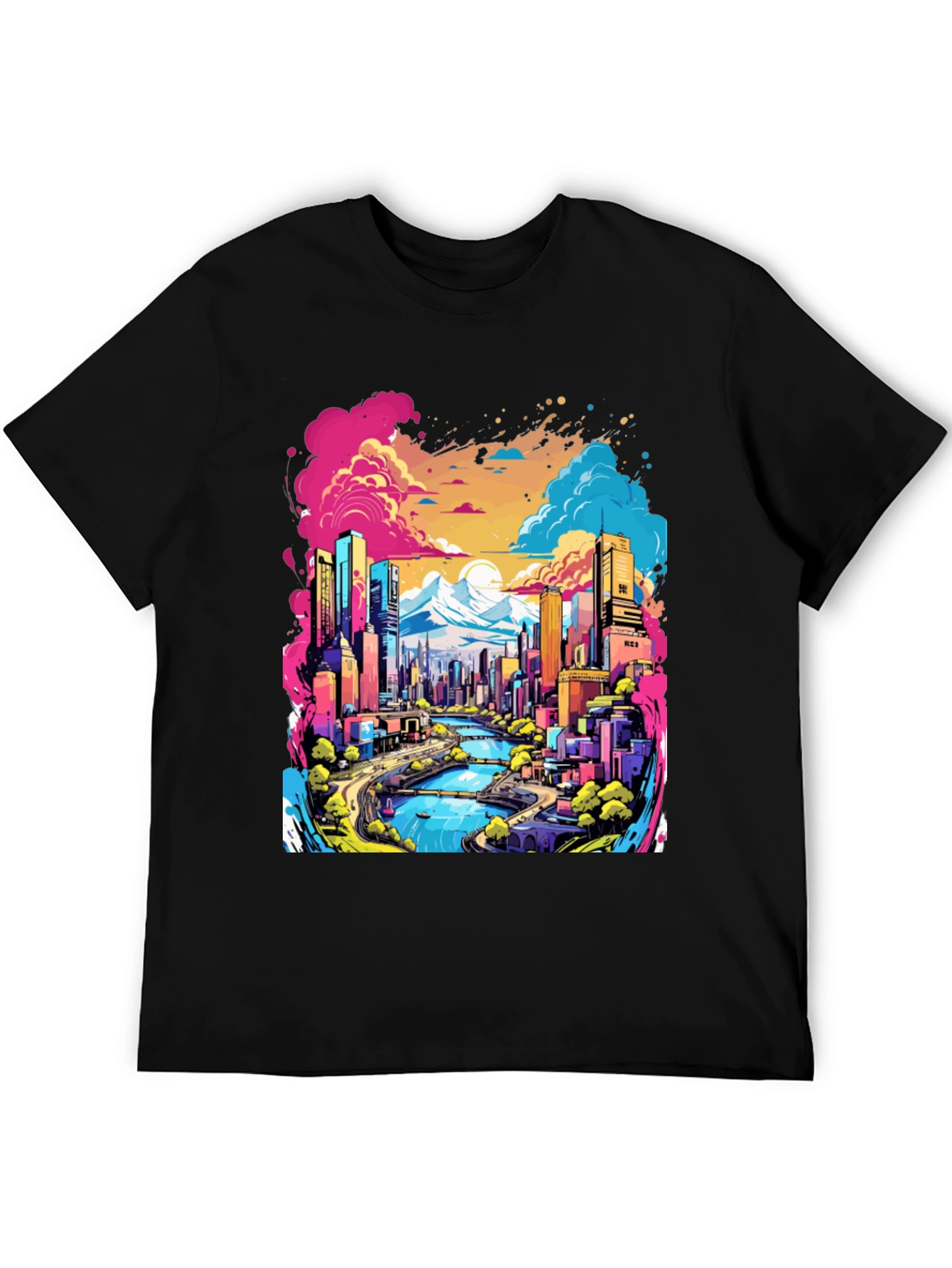 Vibrant Cityscape Graphic Tee - Cool Urban Design