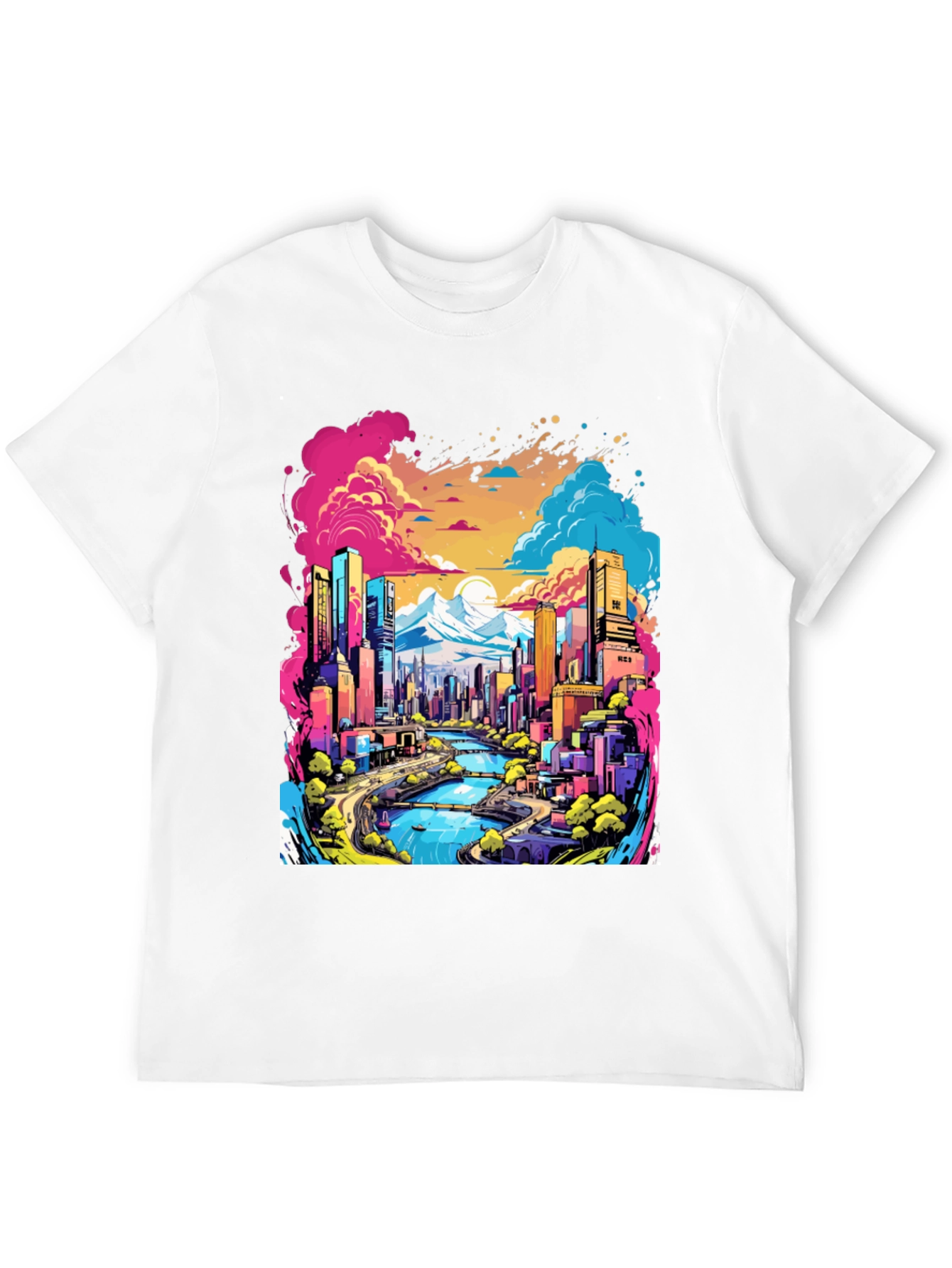 Vibrant Cityscape Graphic Tee - Cool Urban Design