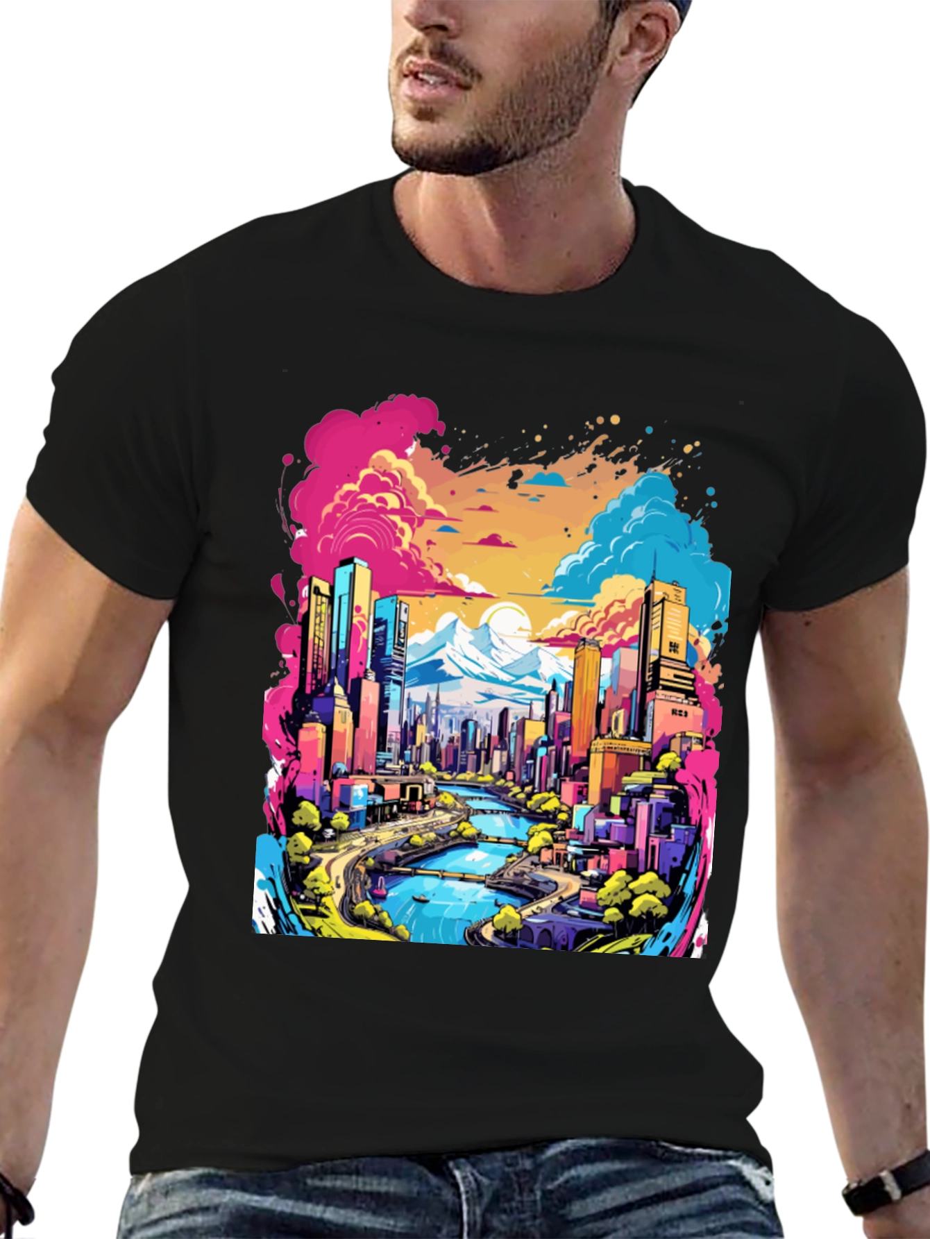 Vibrant Cityscape Graphic Tee - Cool Urban Design