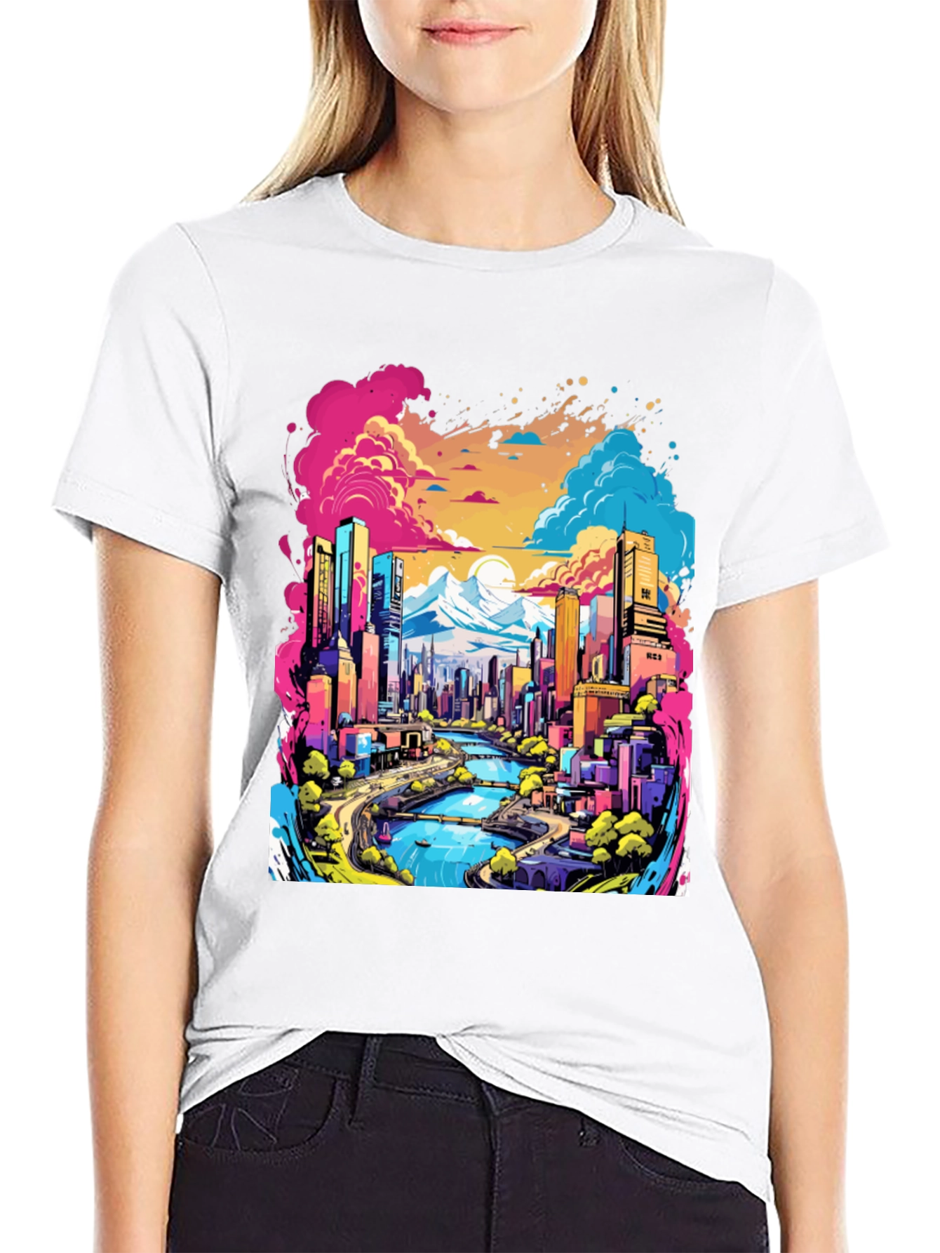 Vibrant Cityscape Graphic Tee - Cool Urban Design
