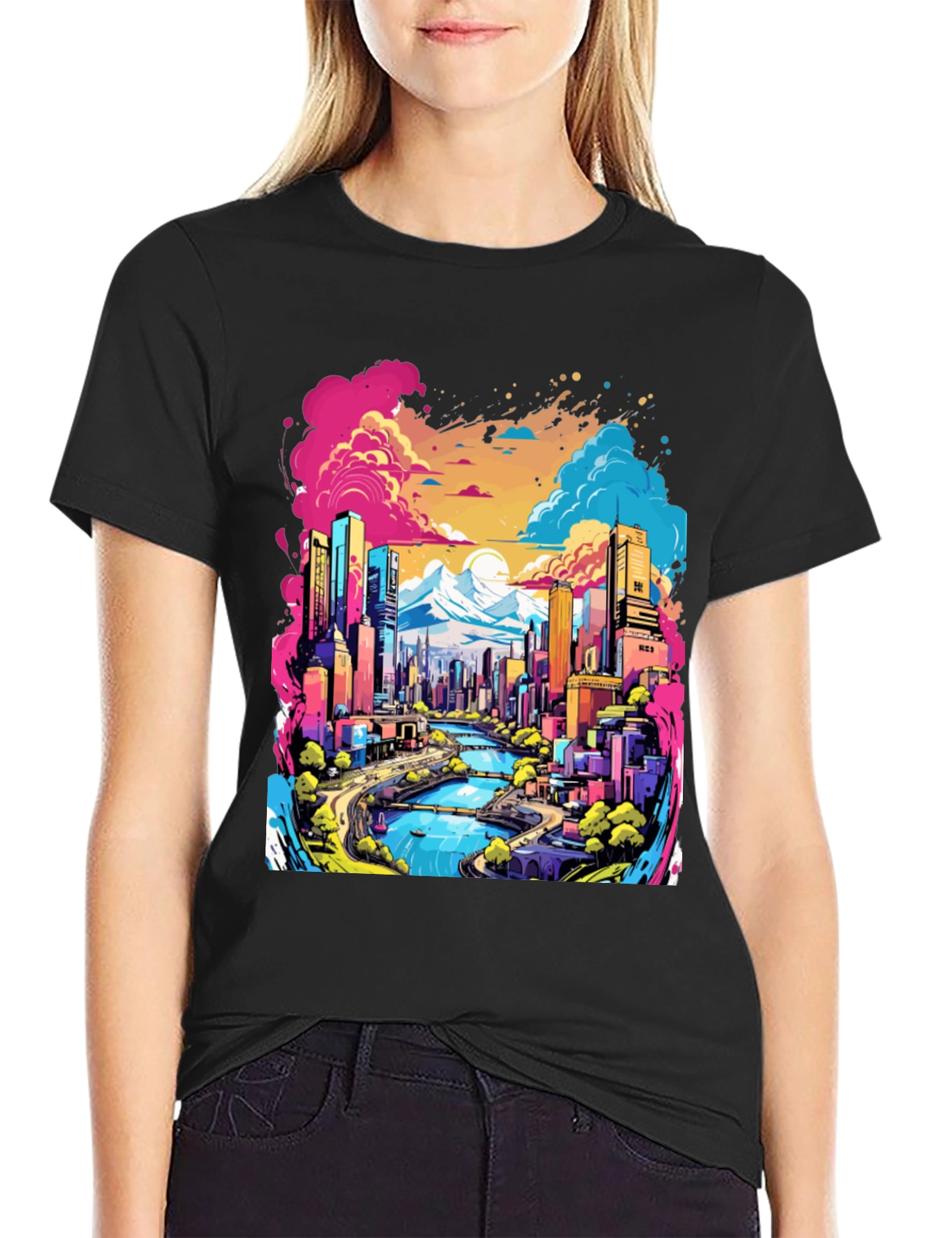 Vibrant Cityscape Graphic Tee - Cool Urban Design
