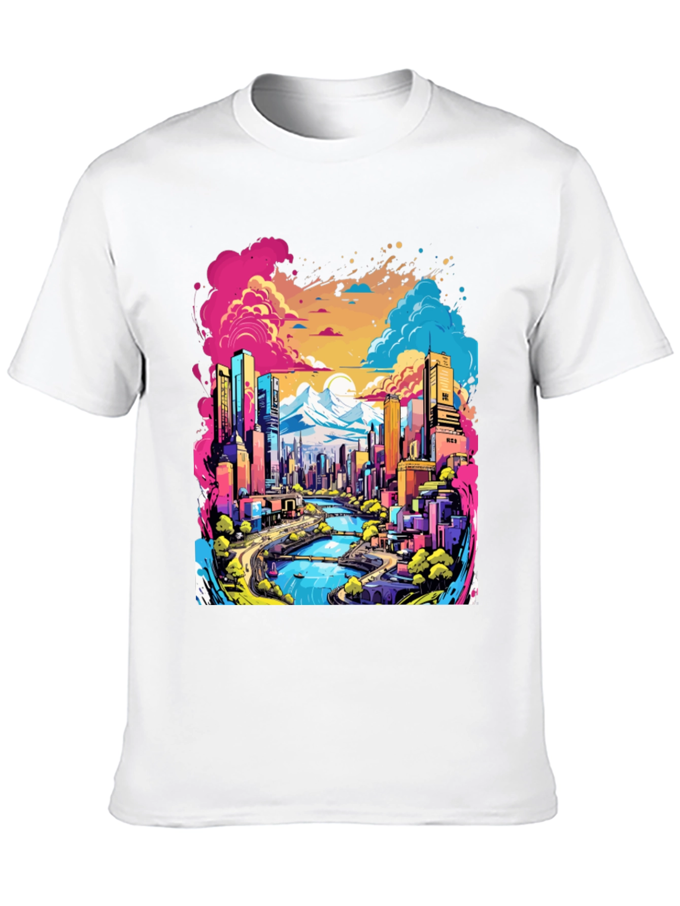 Vibrant Cityscape Graphic Tee - Cool Urban Design