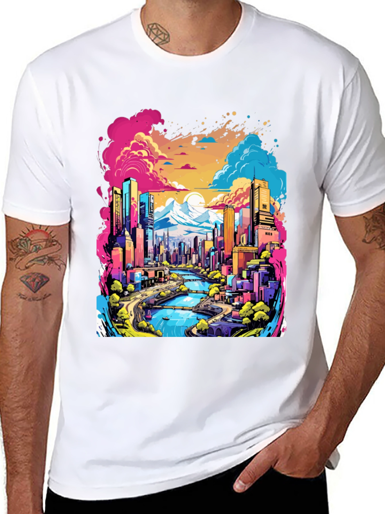 Vibrant Cityscape Graphic Tee - Cool Urban Design