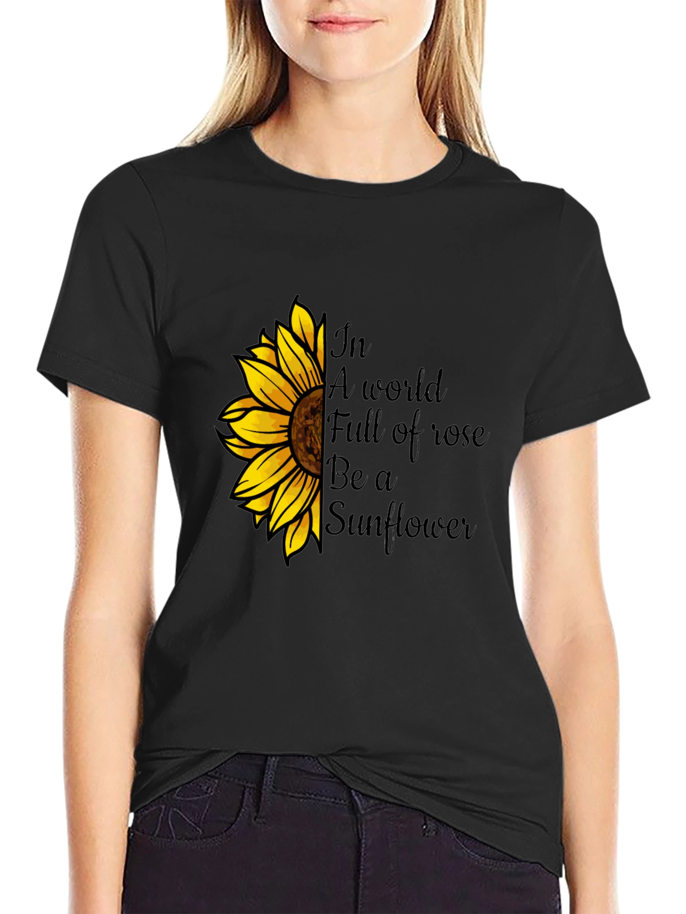 Be a Sunflower Graphic Tee - Black Cotton T-Shirt