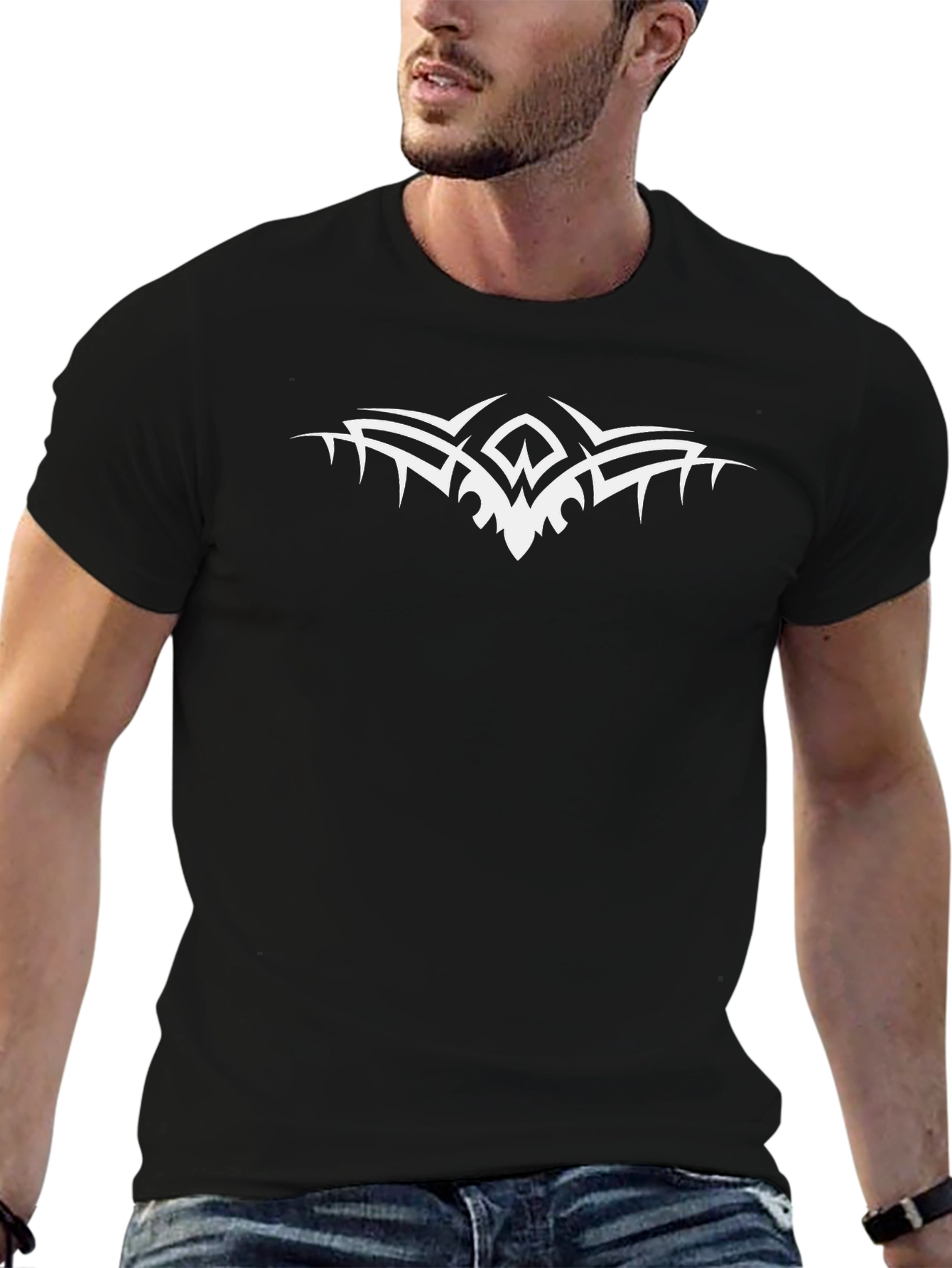 Tribal Tattoo Style Graphic Print Black T-Shirt