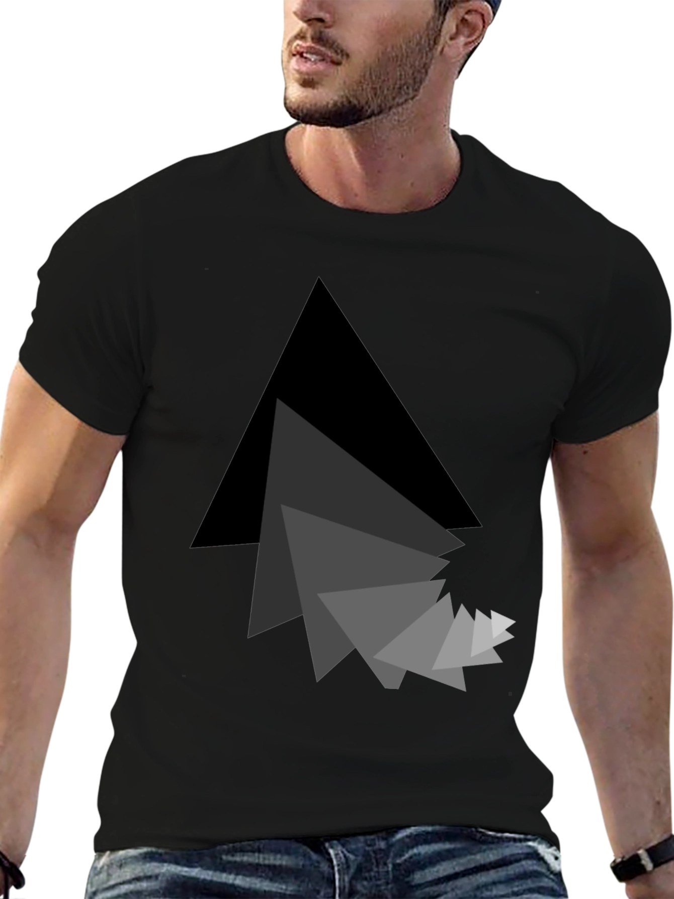 Abstract Triangle Graphic Black T-Shirt