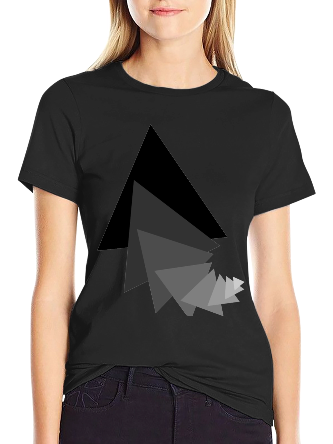 Abstract Triangle Graphic Black T-Shirt