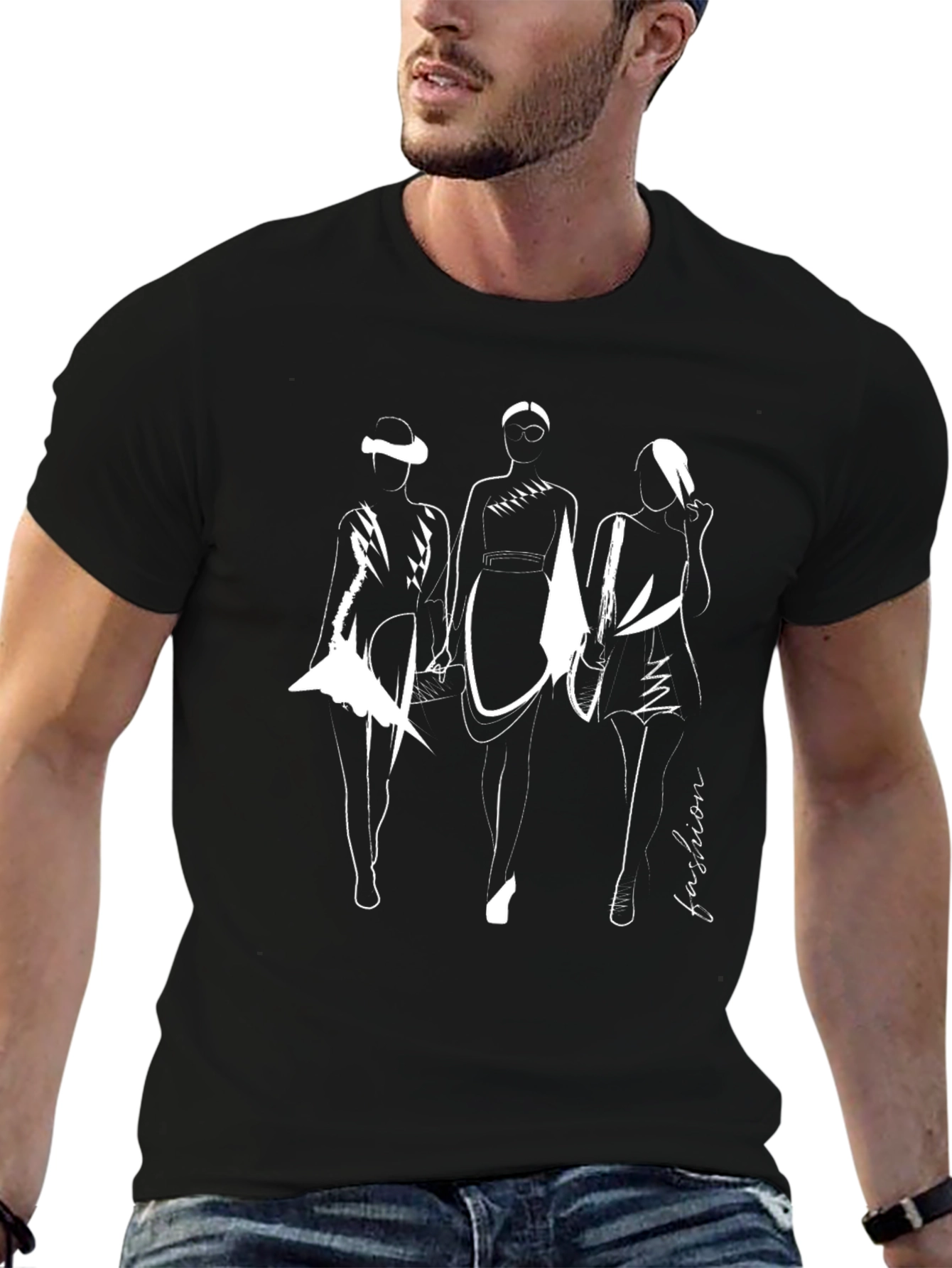 Fashion Sketch Graphic Black T-Shirt
