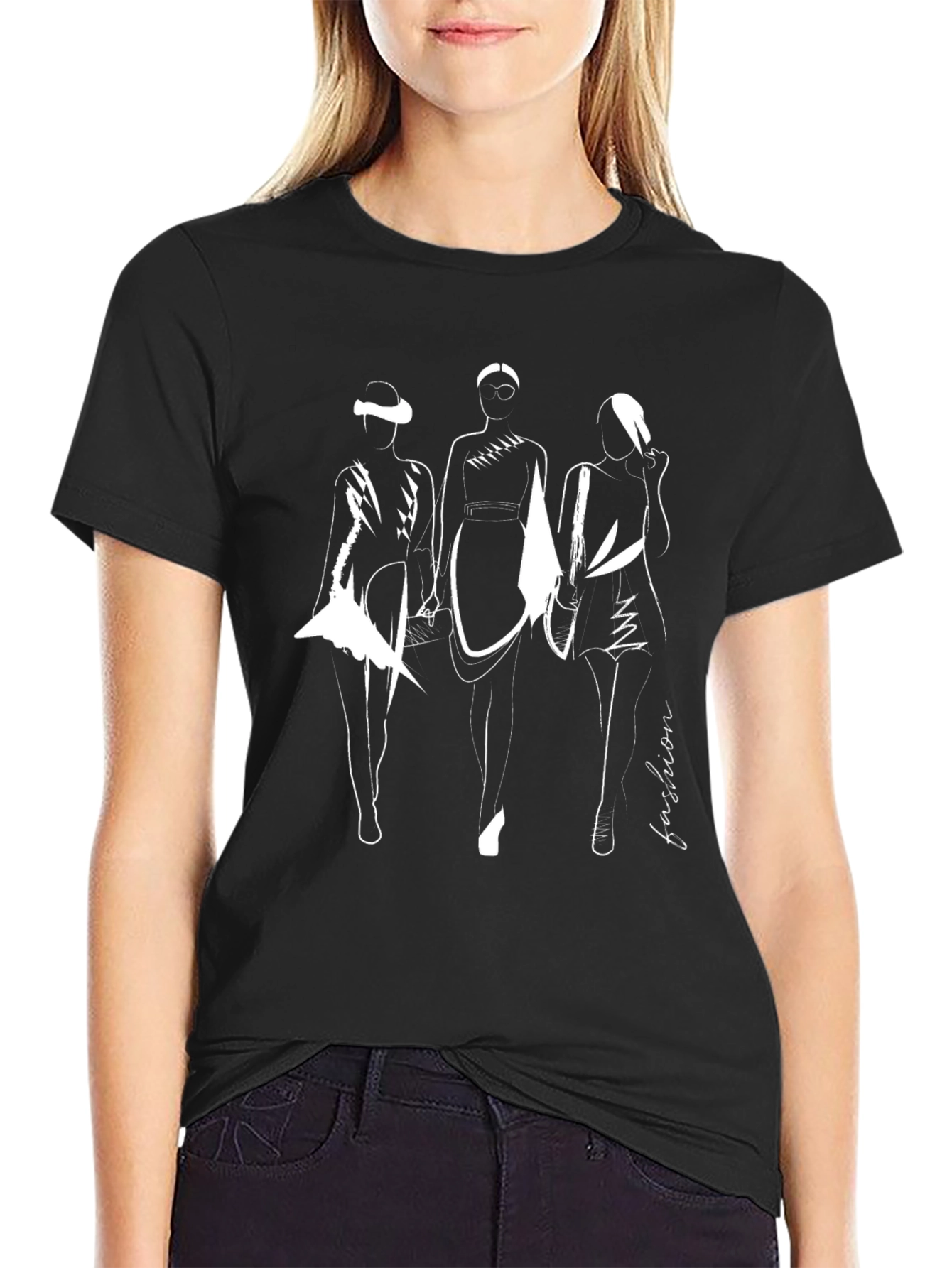 Fashion Sketch Graphic Black T-Shirt